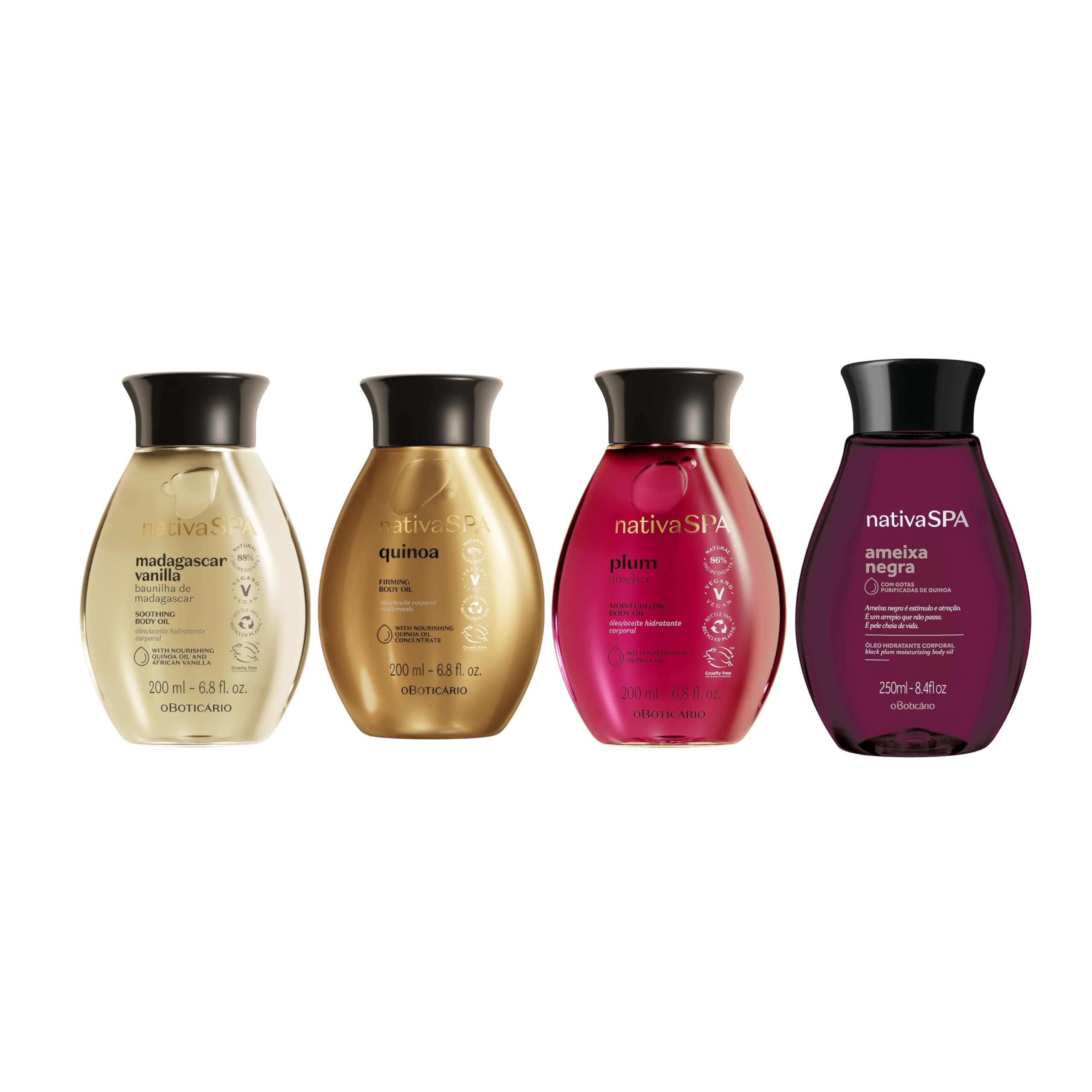 O BOTICARIO Nativa SPA Body Hydrating Oil Bundle: Madagascar Vanilla, Quinoa, PLum & Black Plum Moisturizing Body Oils, 6.8 Ounce (each)