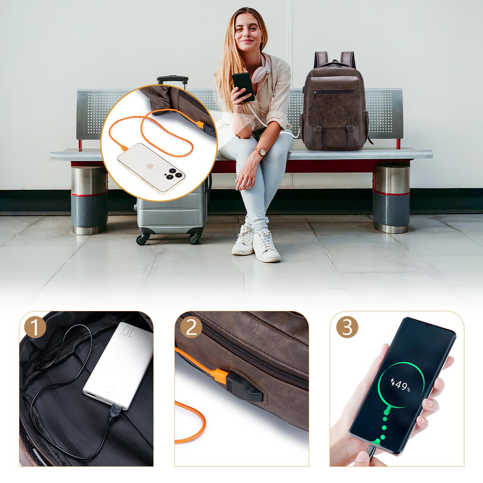 Plecak Skórzany 40x30x15cm British Airways Wizzair Bagaż Podręczny Samolotowy, Wodoodporny Elegancki Plecak Podróżny Nowoczesny Dla Unisex Z Przegrodą Na Laptopa 15.6 Cala