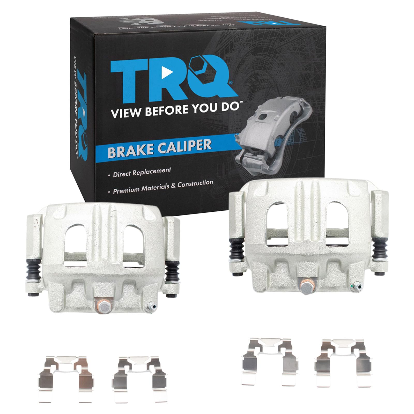 TRQ Front Brake Caliper Set Zinc Coated Brackets Hardware