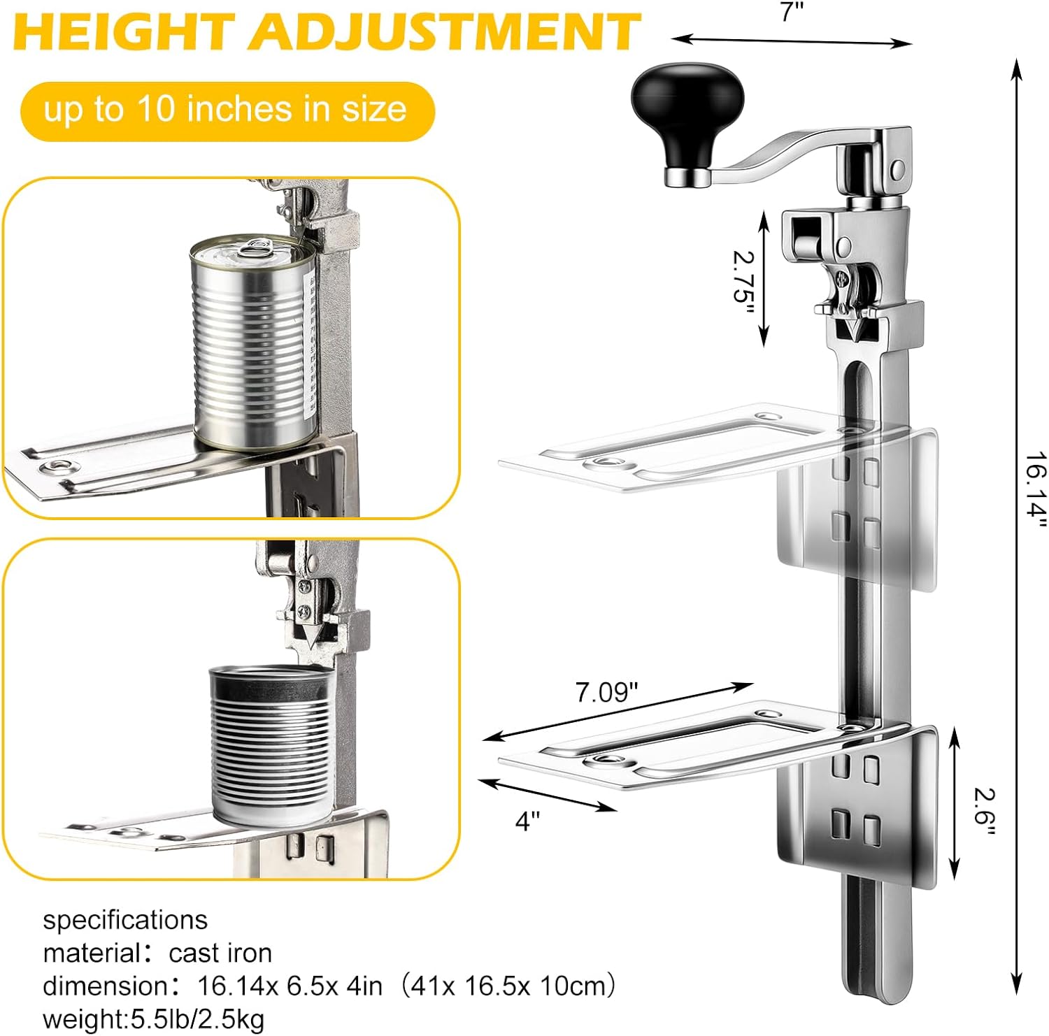 Lasnten 2 Pack Commercial Can Opener 16 Inches Heavy Duty Industrial Manual Can Opener with Plated Steel Base Stainless Steel Blade for Cans up to 10 Inches Tall Restaurant Hotel Food Store