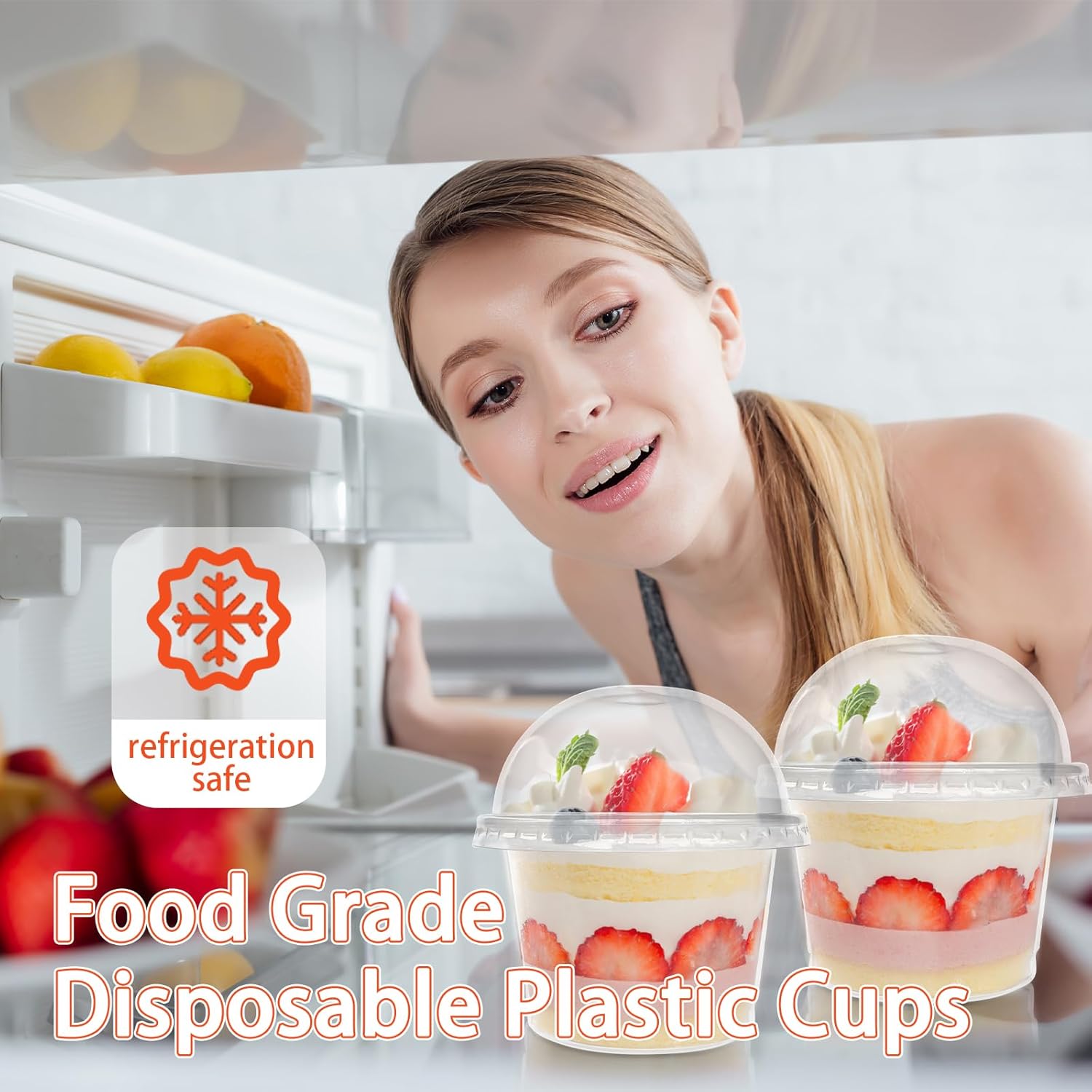 Jnnzzggu 50 Pcs 8 OZ Disposable Plastic Cups with Dome Lids, Clear Dessert Cup, Mini Parfait Appetizer Containers for Ice Cream, Cake, Fruit, Pudding, Jello Shot, Drink, Yogurt, Soups, Salad, Snacks
