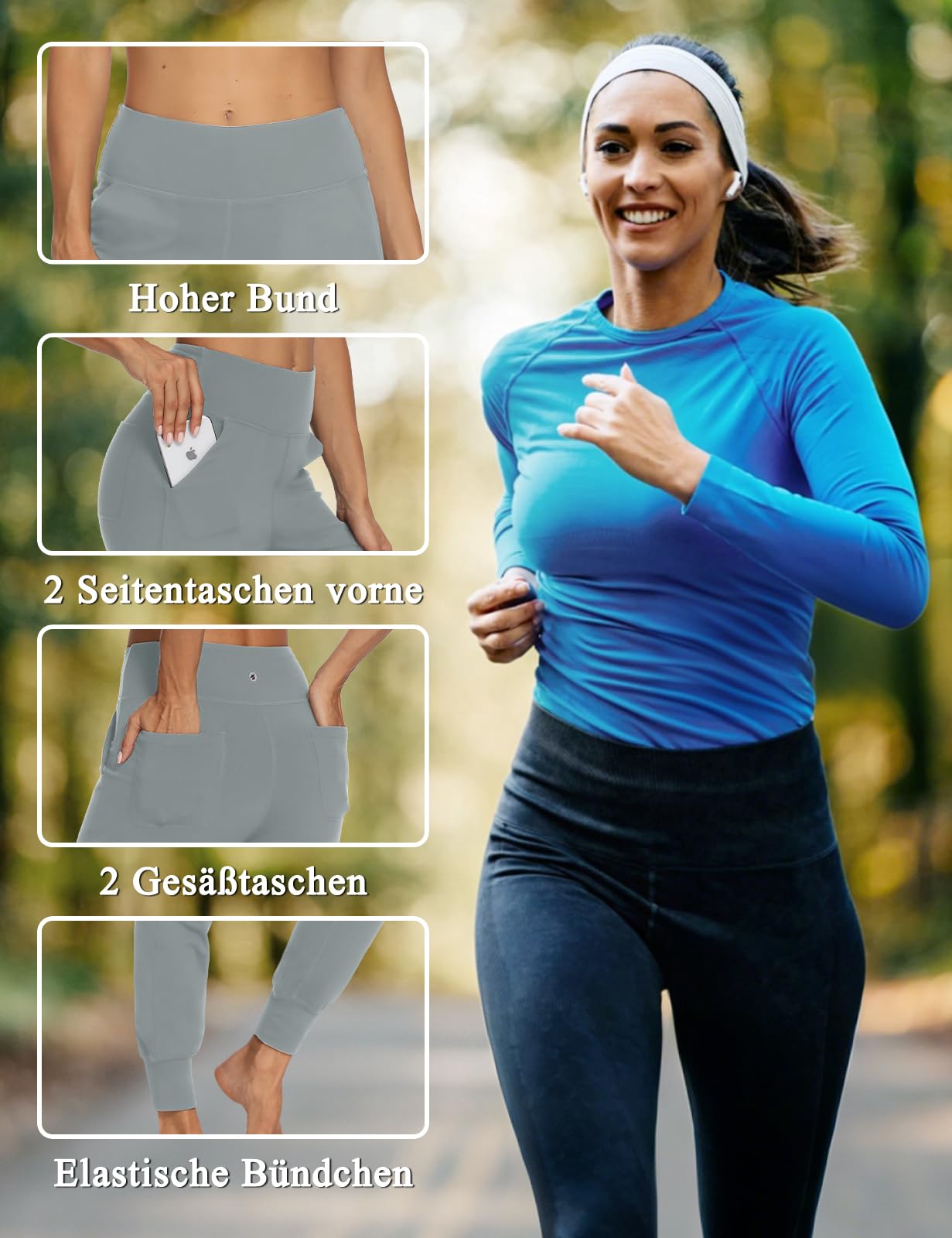 MOVE BEYOND Pantalones y Pantalones Piratas Deportivos para Mujer con 4 Bolsillos Cintura Alta Jogger Chandal de Fitness Yoga