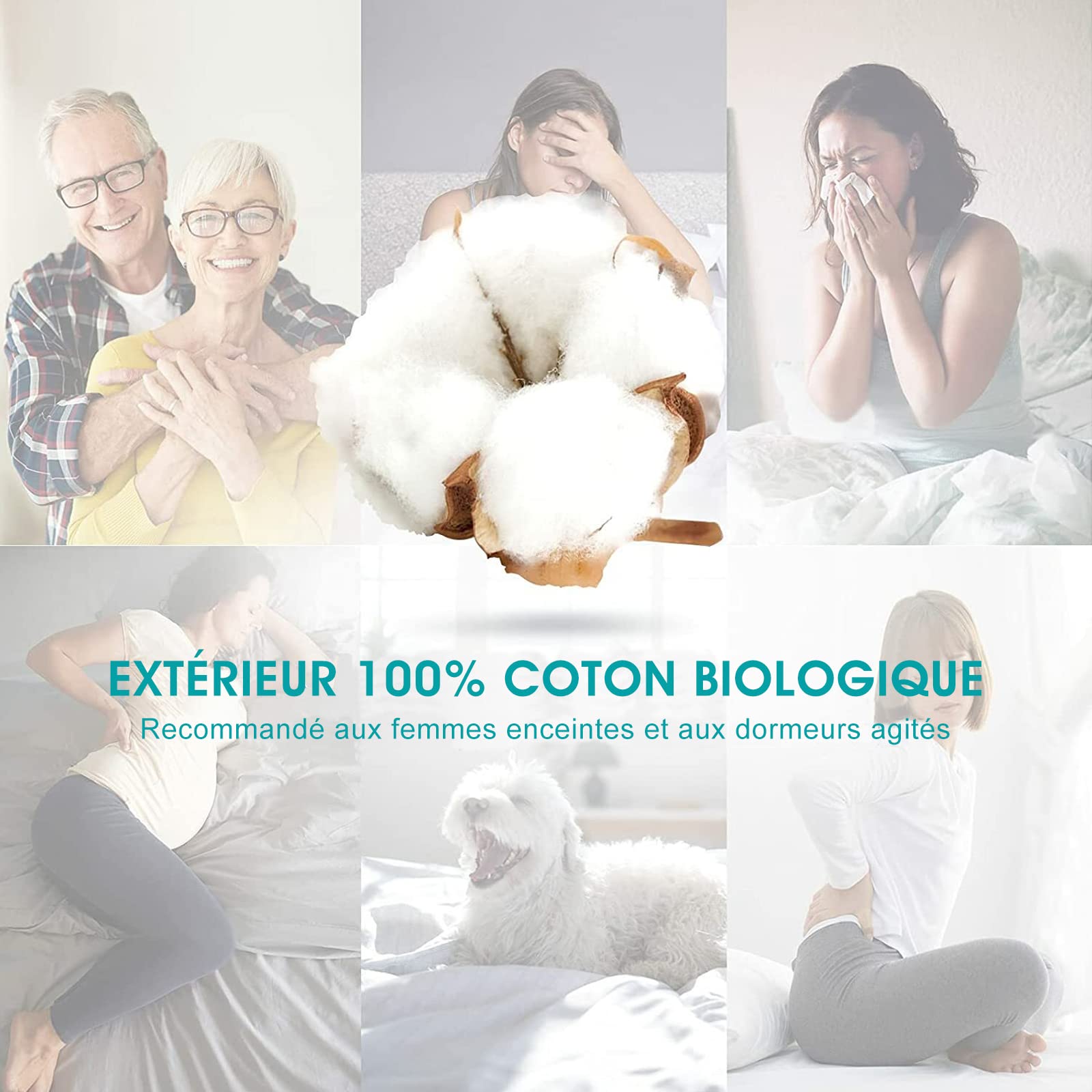 DUANDUAN Surmatelas 140 x 190 cm-sur Matelas 2 Personnes avec Extensible Grande Bonnet 38cm, Protège-Matelas matelassé en Microfibre Respirant,Blanc