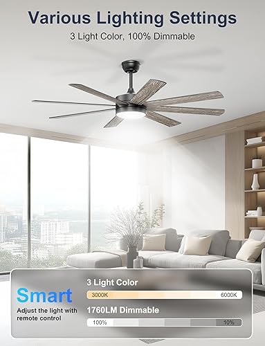 Miniatura 5 de Ventiladores de techo de 60 pulgadas con luces – Moderno ventilador de techo negro con control remoto/aplicación, regulable, silencioso ventilador