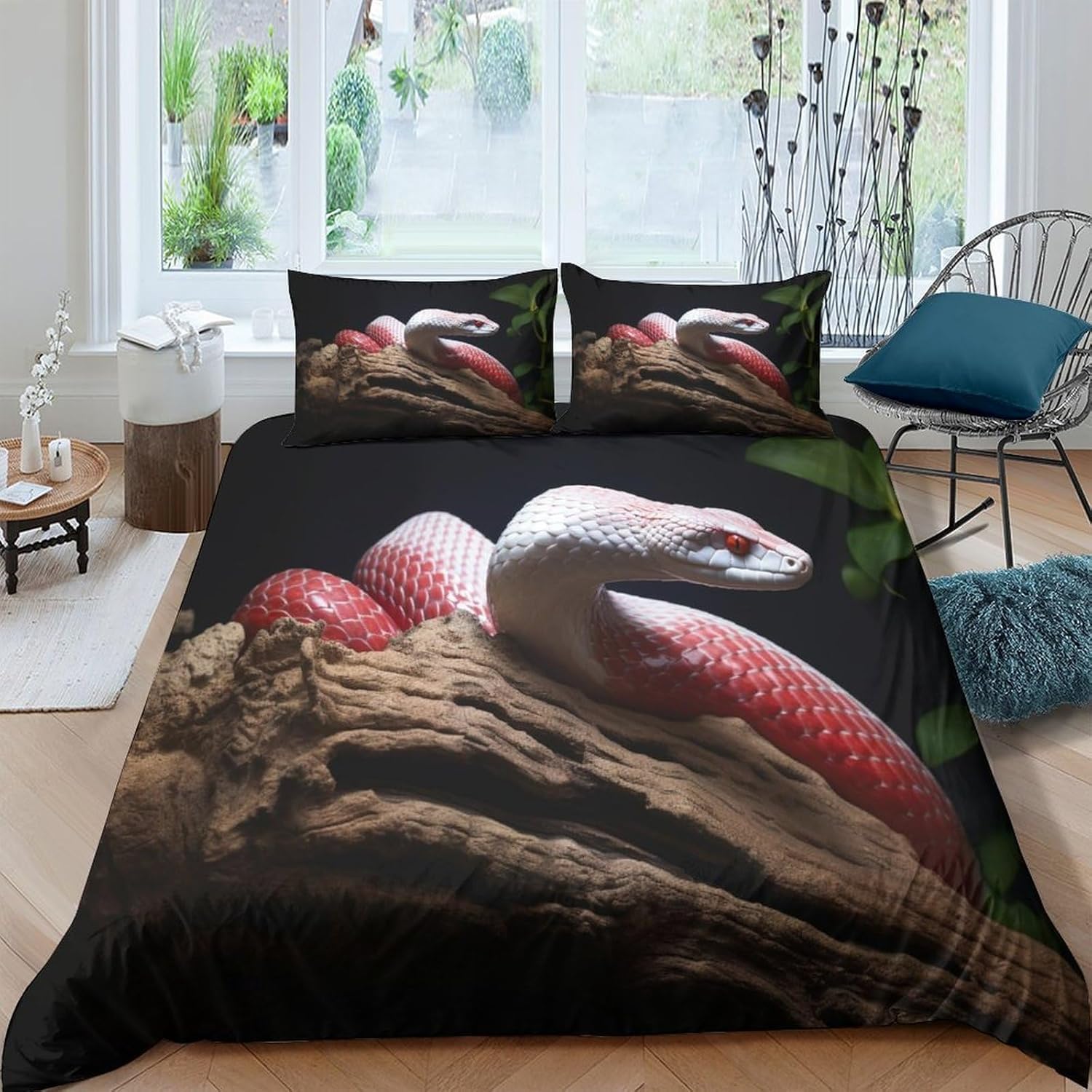 Housse de couette serpent 260x230 cm avec 2 taies d'oreiller en microfibre pour lit 2 personnes