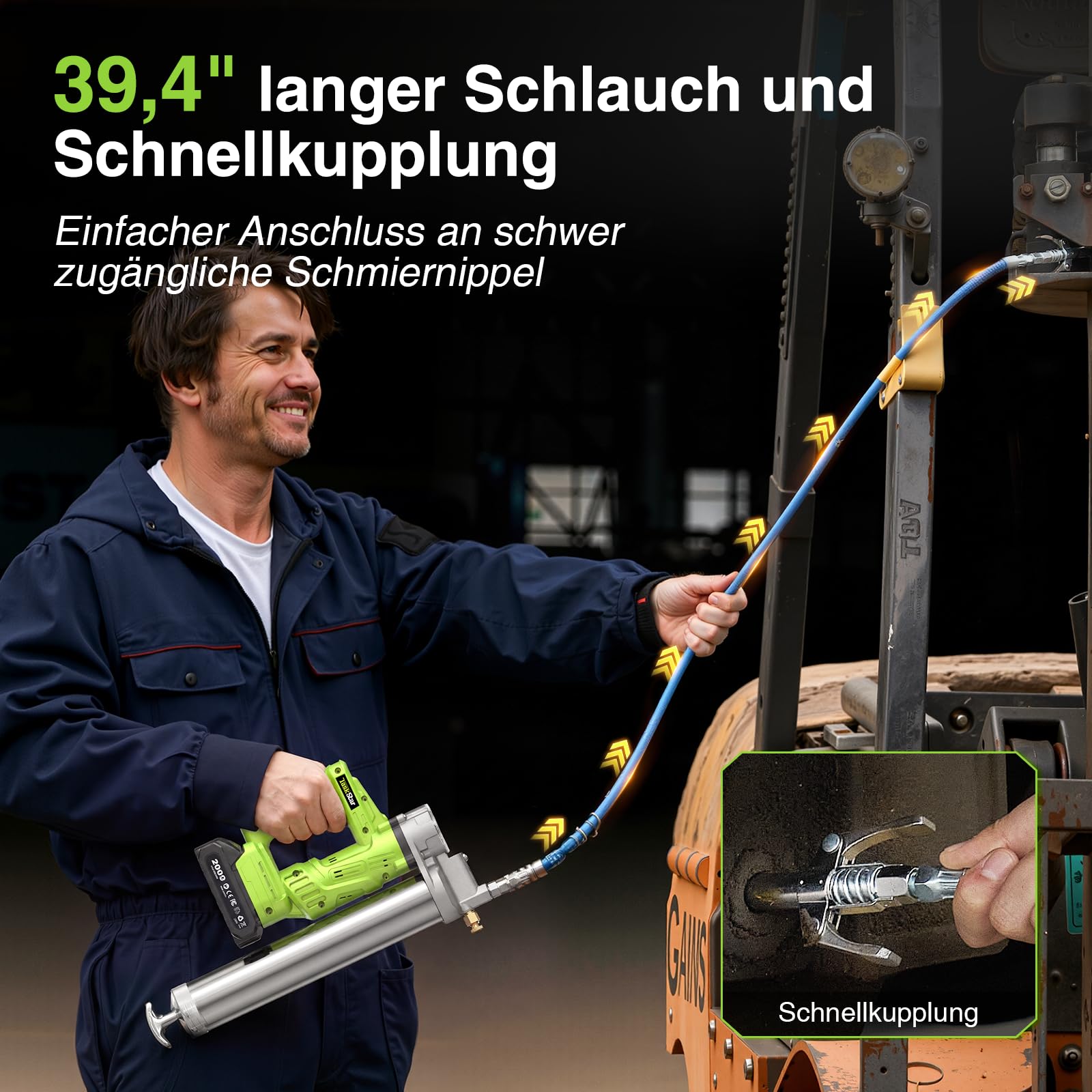 TaskStar Hocheffiziente Akku-Fettpresse: Elektrische Fettpresse mit 2 * 2.0Ah Batterien und Ladegerät, Verbessertes Mundstück, 10000 PSI Max Druck, für Landwirte, Mechaniker und Gerätebesitzer