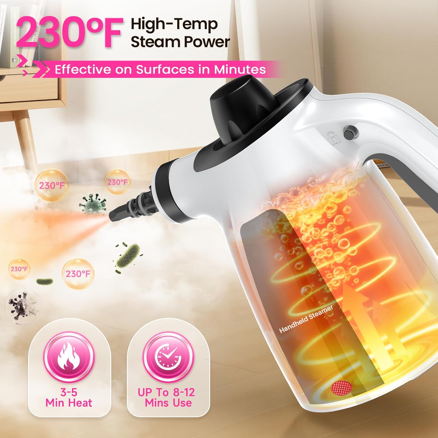 LABIGO Steam Cleaner, Pressurized Handheld Multi-Surface Natural Steam Cleaner with 12pcs Accessory & Safety Lock, Portable Steamer for Cleaning Home, Kitchen, Bathroom, Car, Upholstery, Grout, Window
