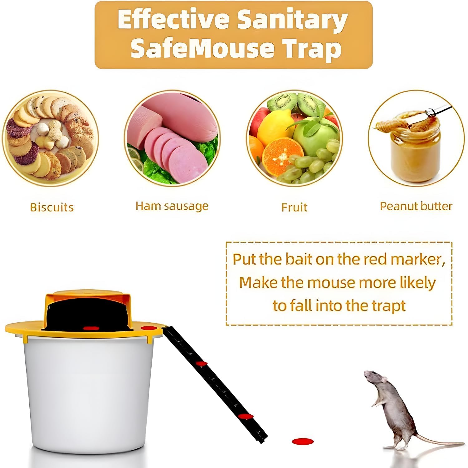 Trappole per Topi Vivi con Coperchio Giallo, Compatibile con Secchio da 5 Gallon, Pieghevole con Inclinazione e Reset Automatico