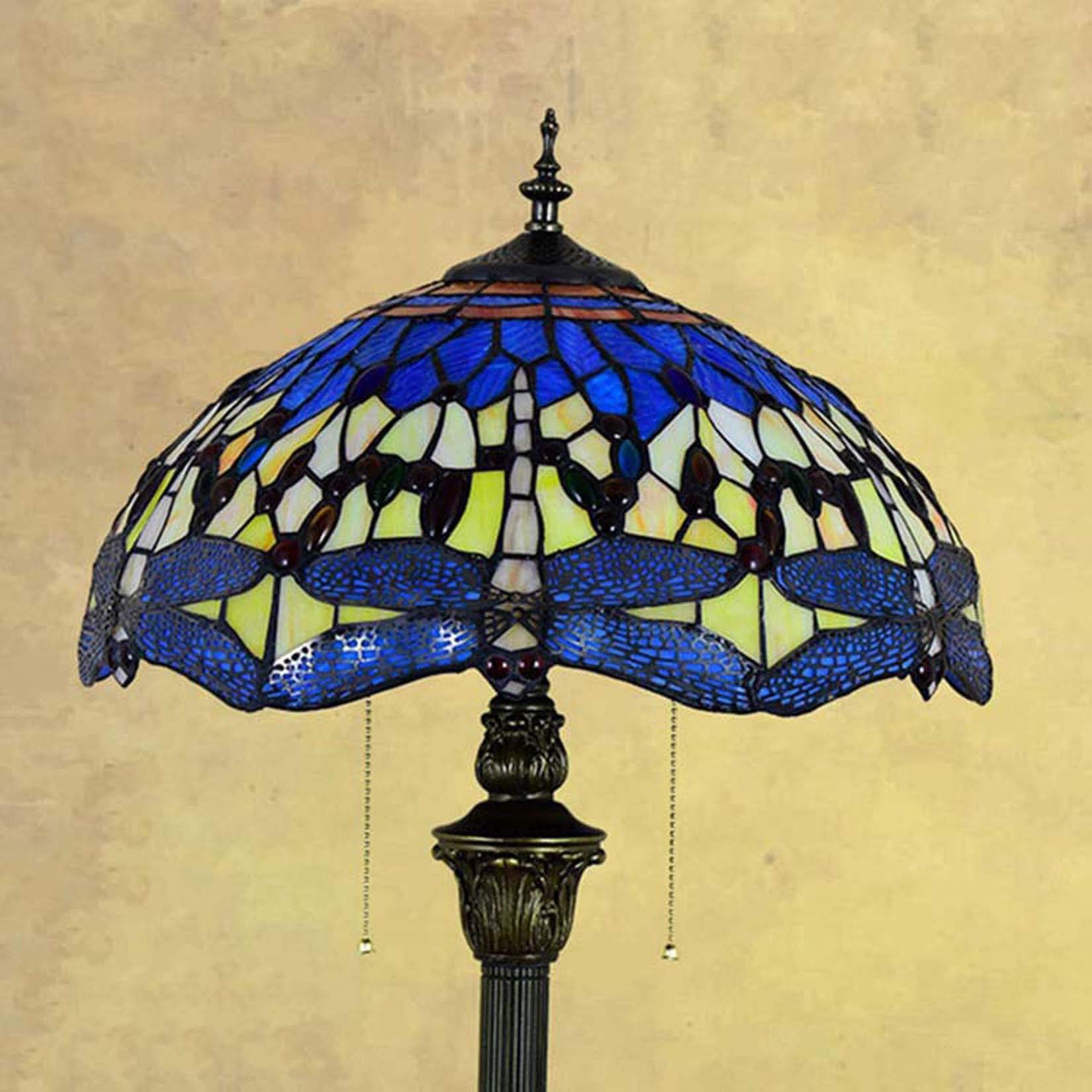 Lampa Podłogowa Do Czytania W Stylu Tiffany Z Witrażem W Kształcie Ważki I Abażurem O Szerokości 16 Cali Z Żywicy,Do Sypialni I Salonu,B(B)