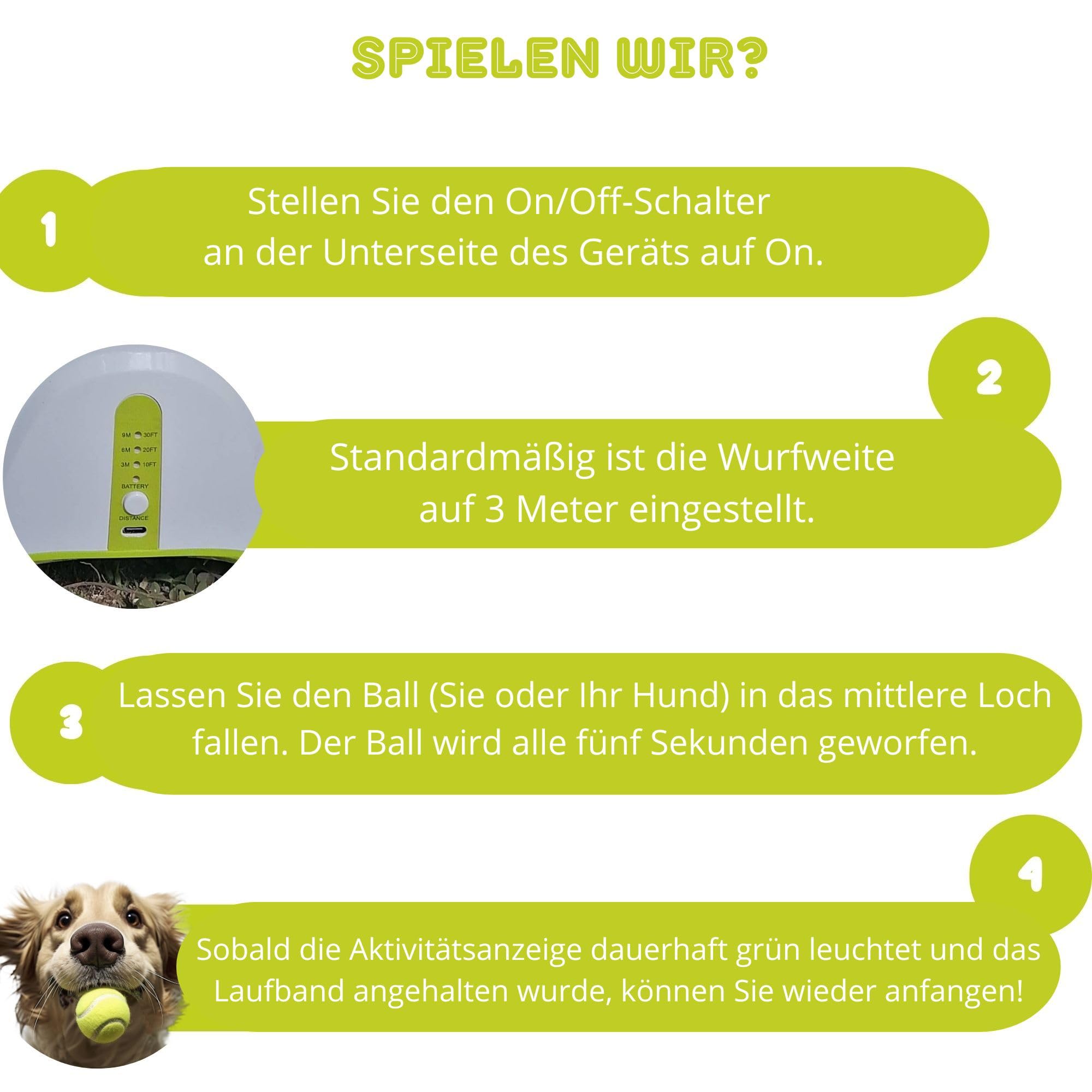 Climsom Automatischer Ballwerfer für Hunde Ballouf Interaktives Spielzeug mit 6 Bällen - 5 Stunden wiederaufladbare Batterie - 3 einstellbare Entfernungen
