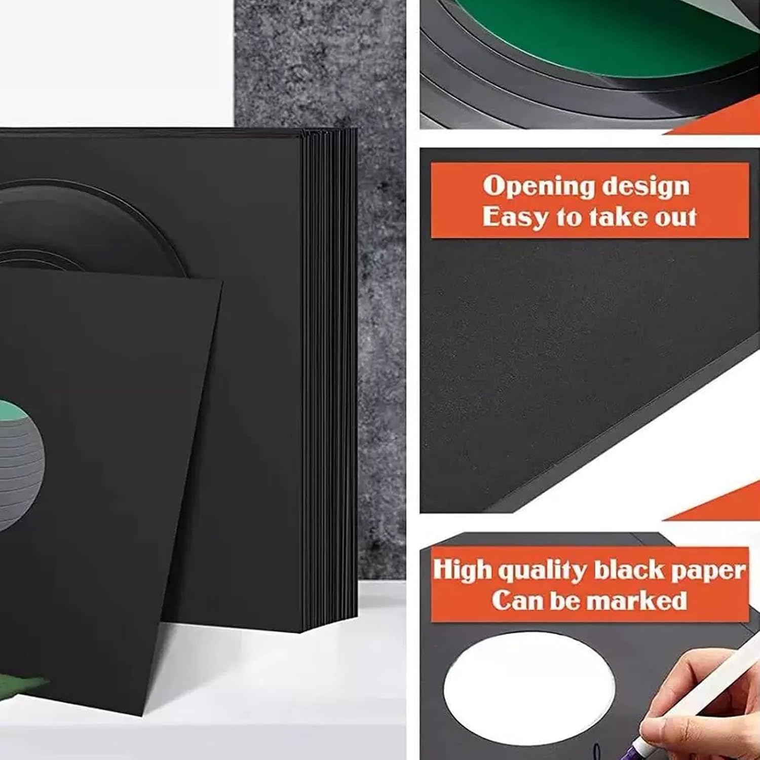 45 Record Sleeves, 20PCS 7inch Vinyl Record Inner Sleeves, Black Heavyweight Acid Free Paper for EP Records Storage