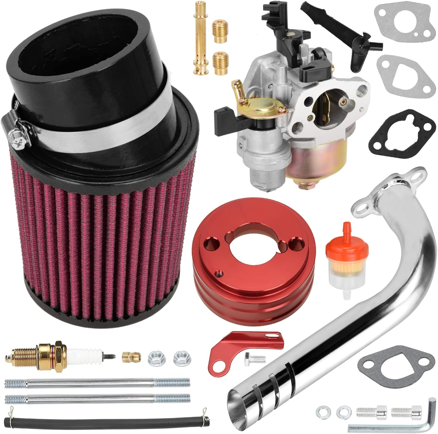 FVRITO Mini Bike Carburetor Exhaust Pipe Stage 2 Kit Compatible with Predator 212cc 196cc GX160 GX200 Engine Coleman CT200U BT200X Minibike KT196 Go Kart Baja Warrior Massimo MB200 Performance Parts