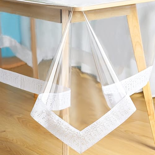 Mixweer Mantel de vinilo transparente de plástico impermeable mantel de encaje blanco para mesas de comedor cocina hogar 54 x 78 pulgadas