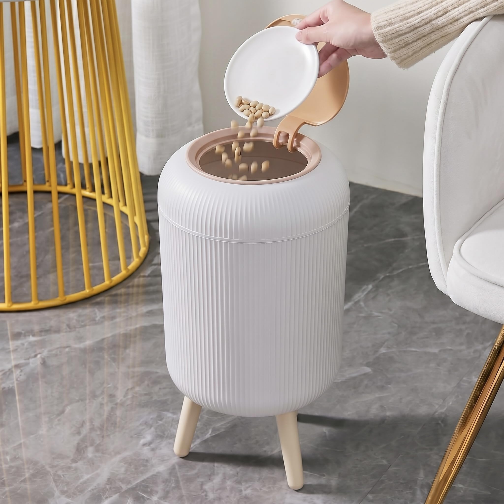 OCEANO Set 4 Cestini di Design con Gambe Pattumiere da Interno per Soggiorno, Bagno, Ufficio e Camera Organizzatori Stile Scandinavo Moderno 9L 7L 5L