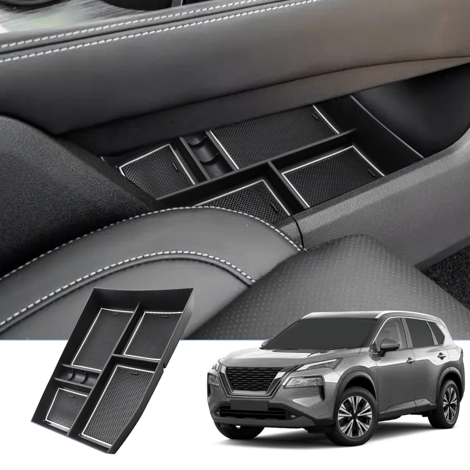 BIXUAN Compatible avec Nissan X-Trail T33 2022-2025 2026 Boîte de rangement pour console centrale X-Trail T33 2026 Tapis antidérapant Accessoire de compartiment de rangement Accoudoir central