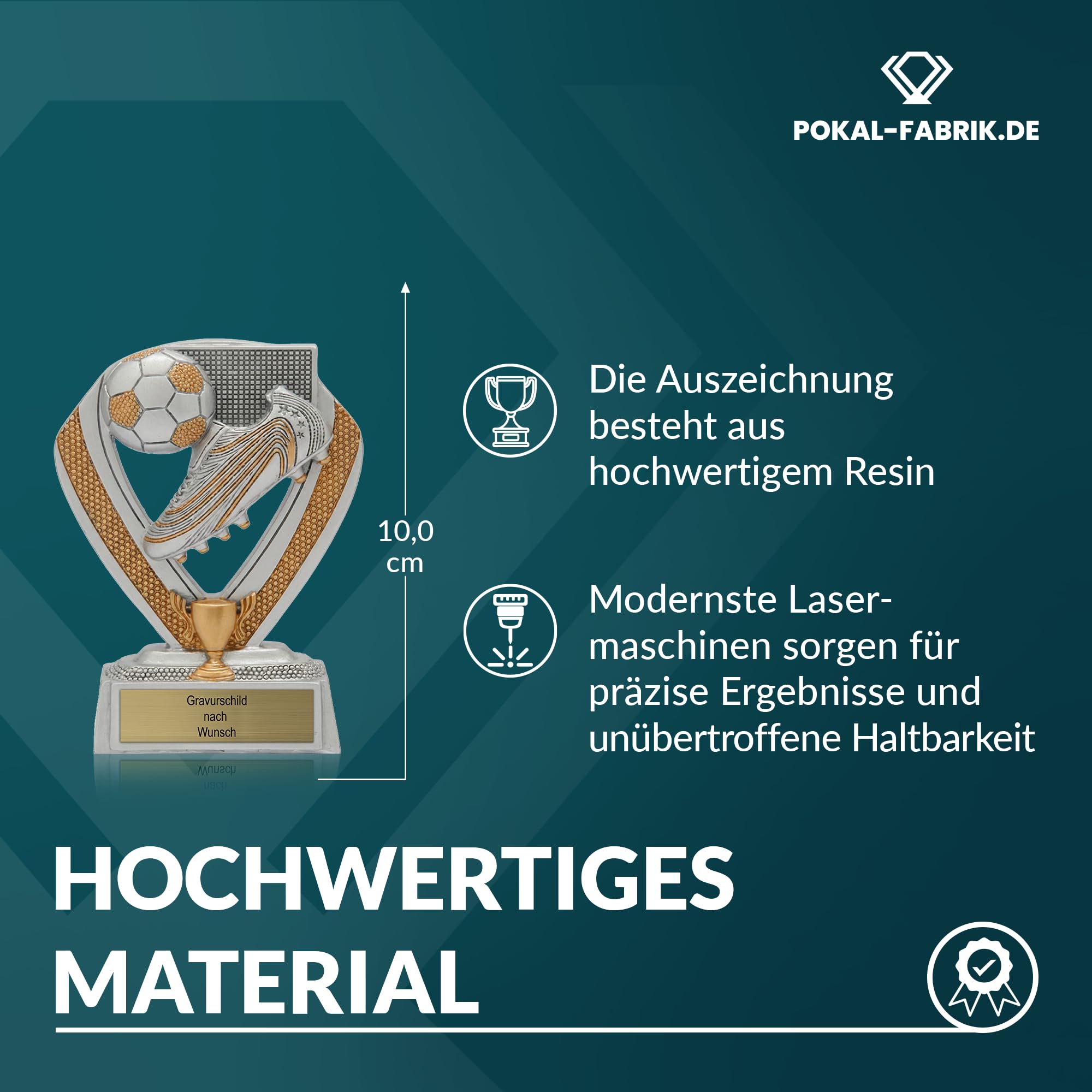Pokal-Fabrik - Pokal mit Gravur Wunschtext - Fussballpokal Schuh mit Ball 10 cm – personalisierte Geschenk-Trophäe für Fußball WM & Sport Events - Wanderpokal/Kindergeburtstag