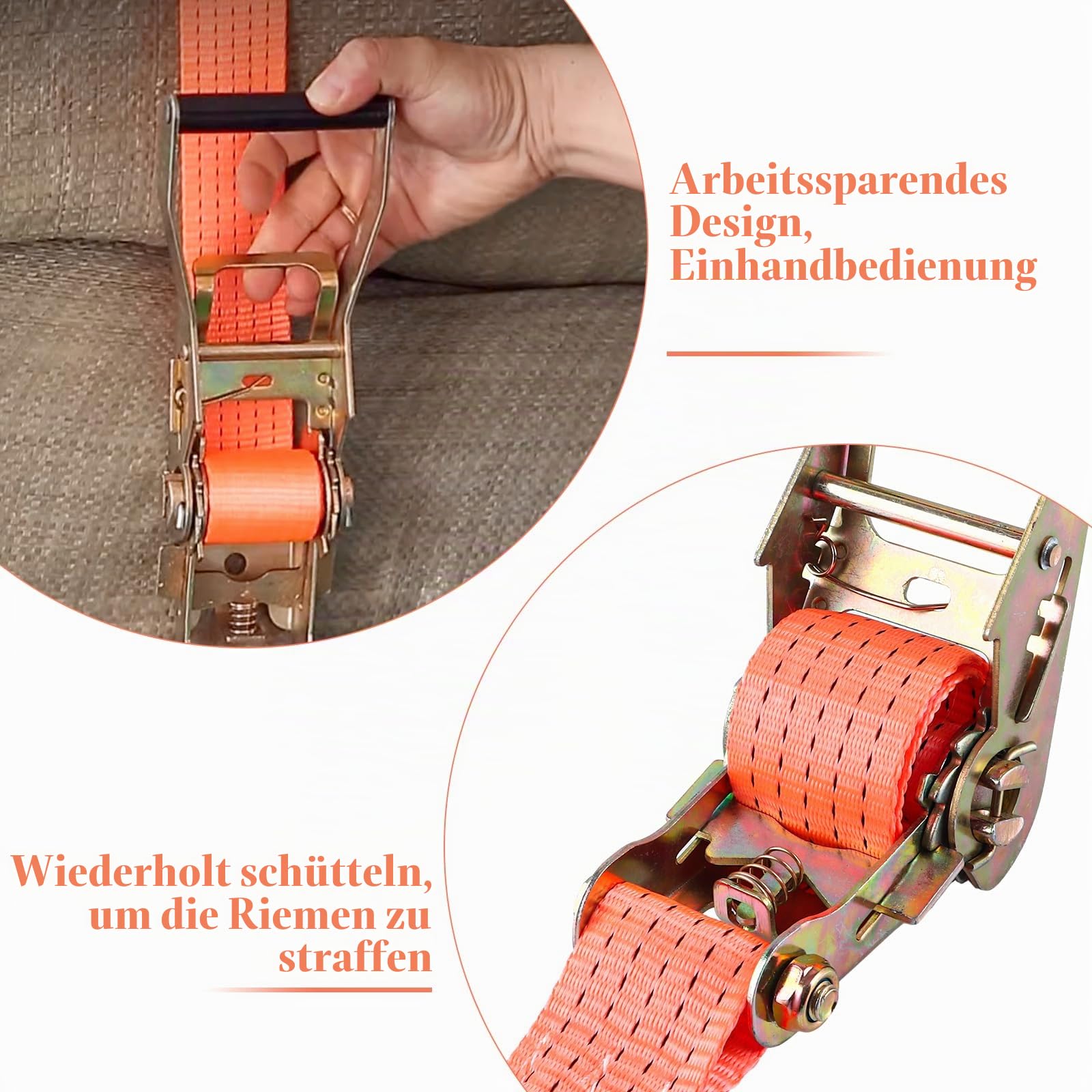 DAJAVE 4 Stück Spanngurte mit Ratsche 50mm Ratschengurte 5000KG Spanngurte 10m, Zurrgurte mit Ratsche - ratschen Set - Spanngurt Orange 10m, Zurrgurte wetterfest & robust