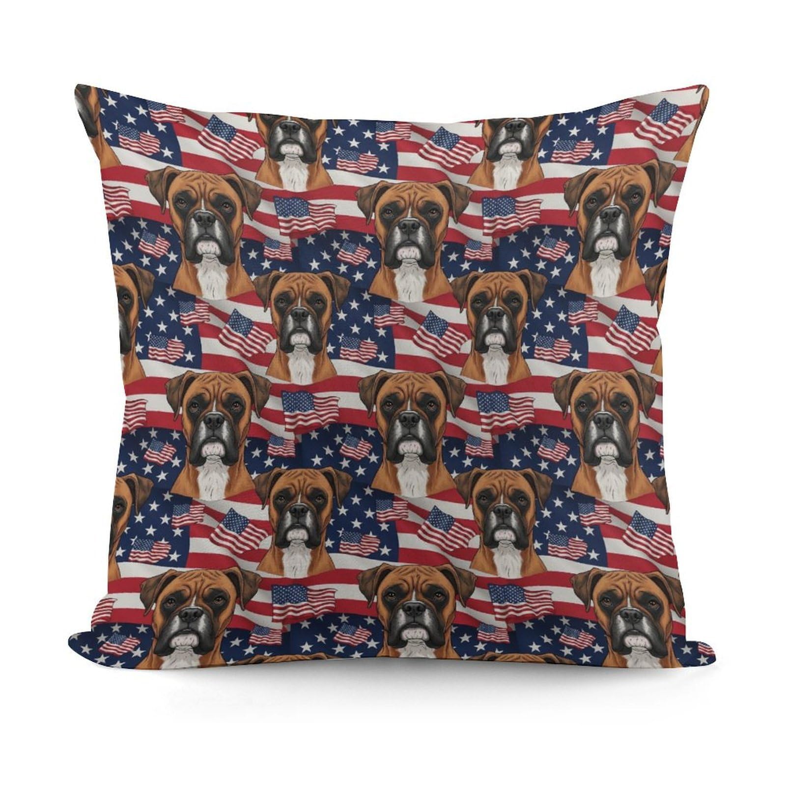Smazdfxx Picture(33) Pattern Decorative Throw Pillow Covers For Sofa Bedroom Living Room Pillow Shell Boxer Dog American Flag
