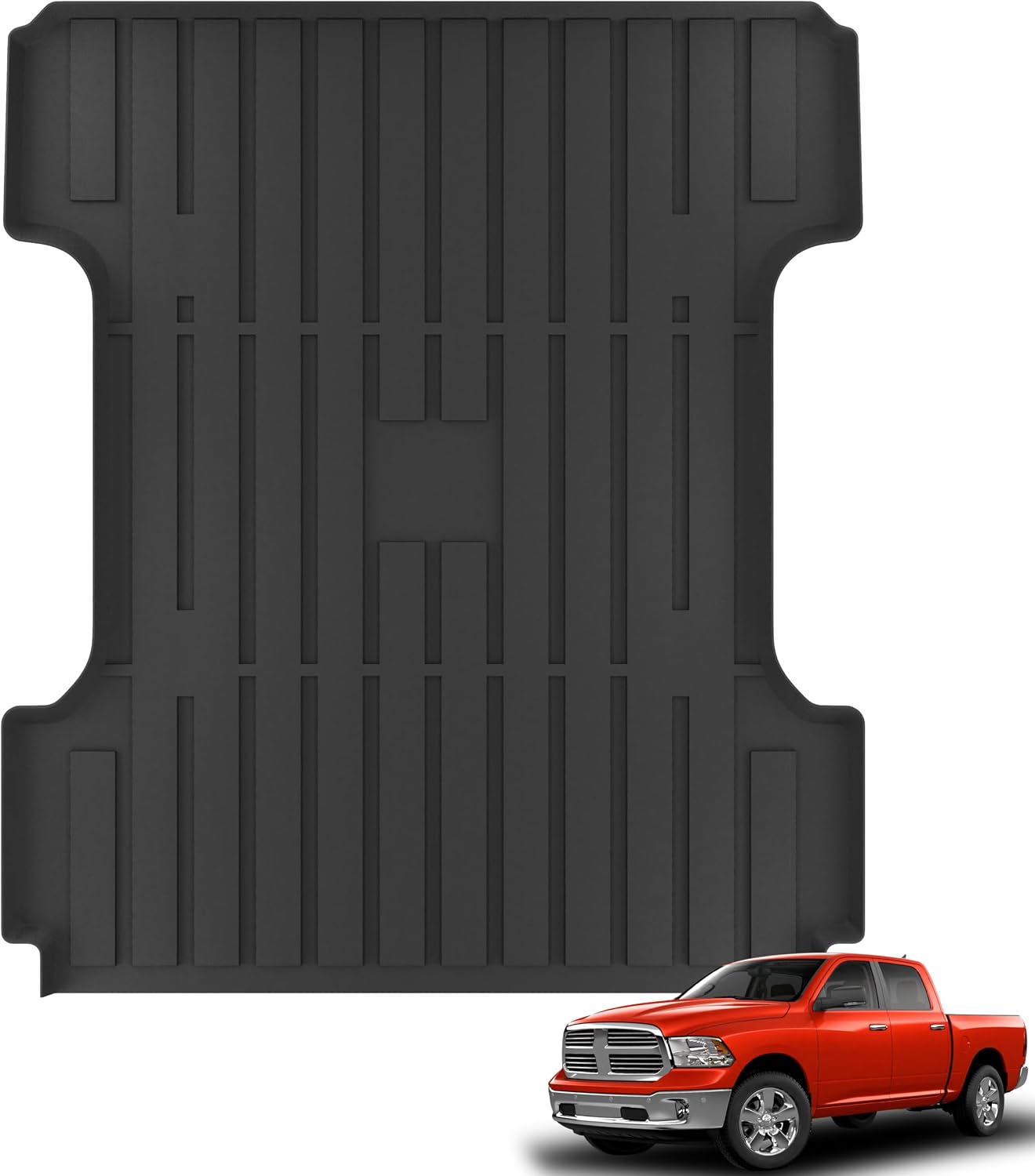 KARPAL 6.4Ft Truck Bed Mat for Ram 1500 2002-2018 & 2500/3500 2002-2025 & 1500 Classic 2019-2024（Not Fit 5.7Ft & 8Ft Bed), TPE All Weather Truck Bed Liner Cargo Trunk Accessories for Ram