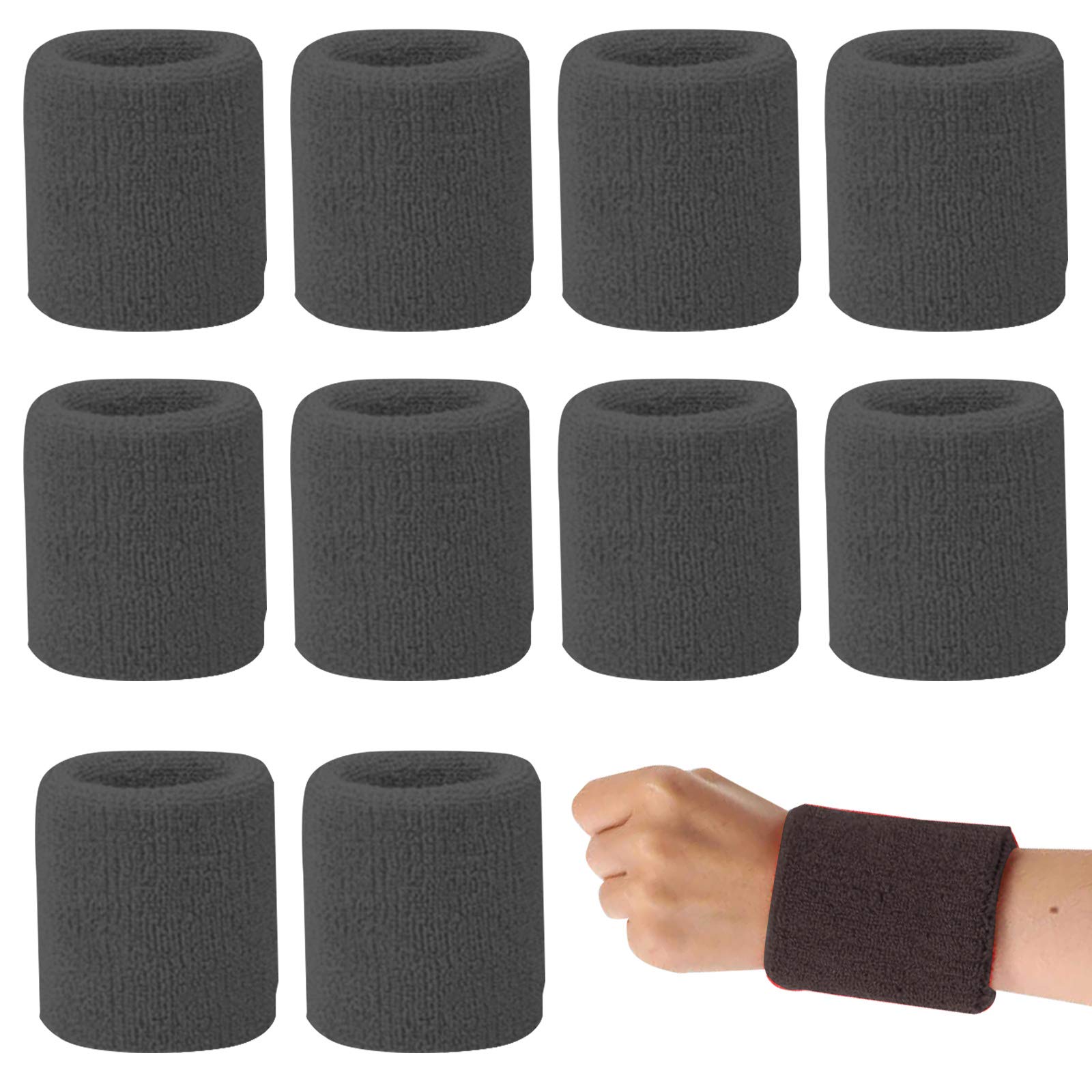 10 Pcs Sweatbands Sports Wristbands Elastic Sweat Arm Bands Absorb Wrist Sweat Bands Adult Men Unisex Wristbands Black Cotton Exercise Wristbands for Men Women Gym Tennis Running Football Basketball