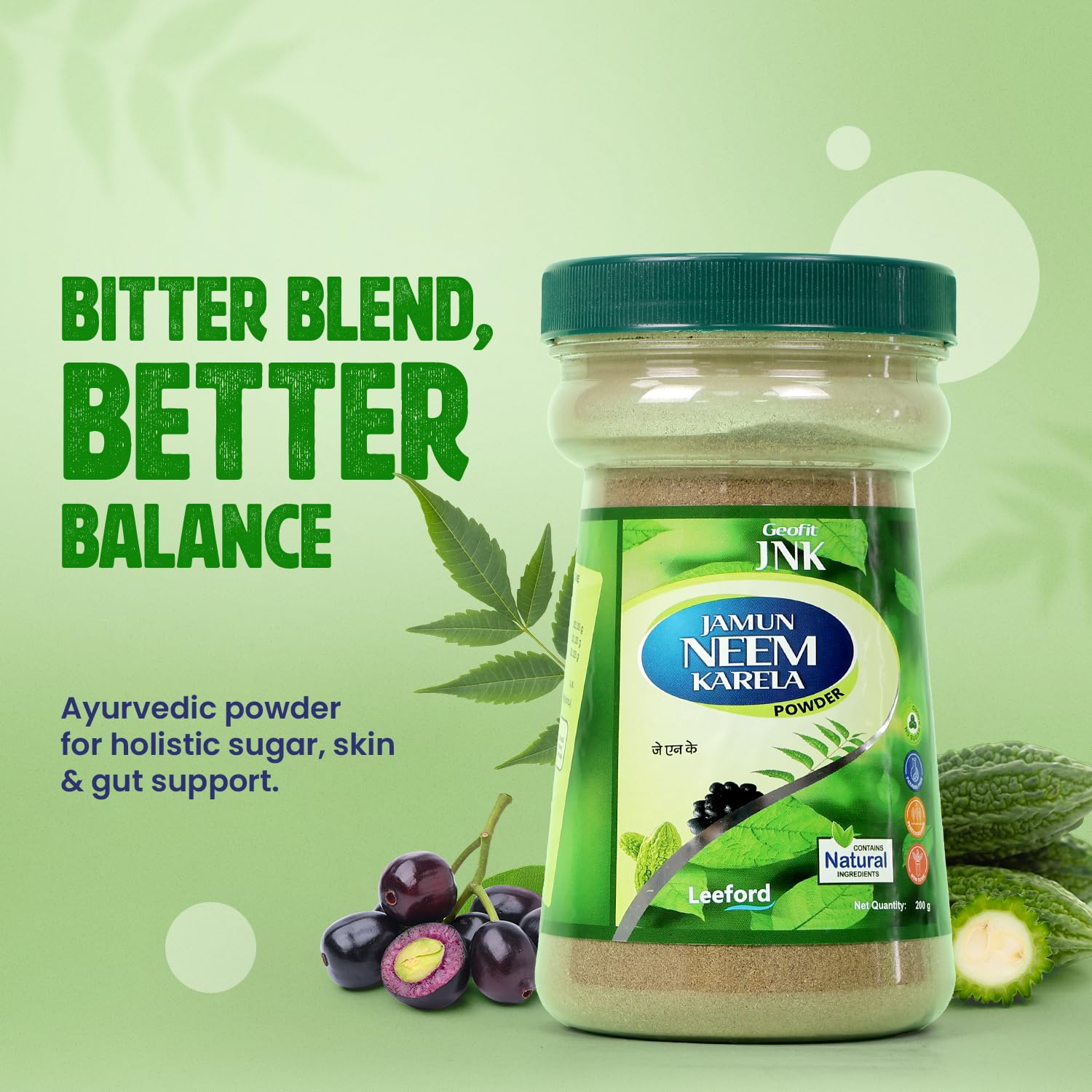 Geofit Jamun Neem Karela Powder - Pack of 2 (200g Each) | Made with Pure & Natural Herbs of Jamun, Neem & Karela | Natural Detoxifier | Improves Immune System | Regulates Metabolism | skin Purfiier — Amazon image 2