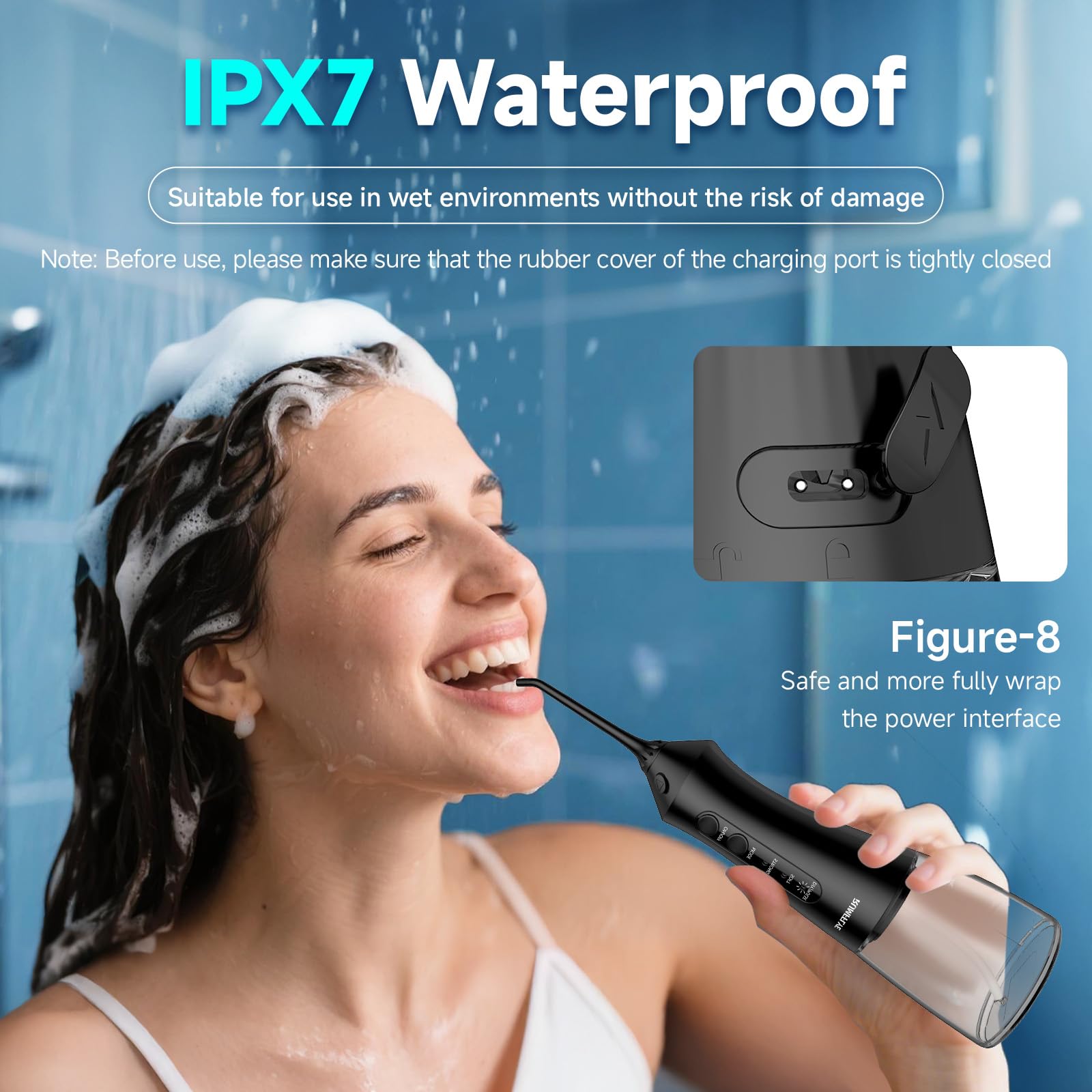 Water Dental Flosser Kabellose Munddusche mit 300 ml, 5 Spitzen, 8 DIY-Modi, 3 Stufen, 1 Puls, tragbarer Reisebewässerungsreiniger, IPX7, elektrische Irrigador Dental für Zahnreinigung