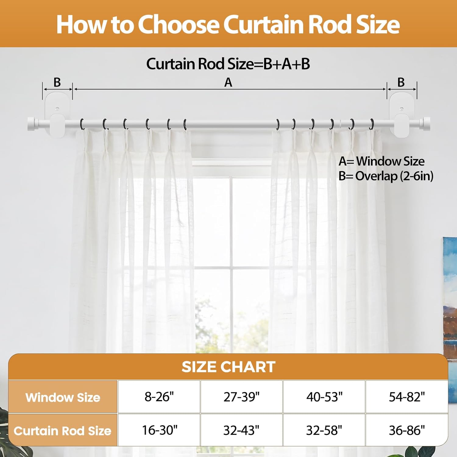 TONIAL Curtain Rods No Drilling for Windows from 40 to 53 Inches, 5/8 Inch 2 Pack Curtain Rod 32 to 58 inch with Adhesive Brackets, Renter Apartment Friendly Adjustable Drapery Rods, White