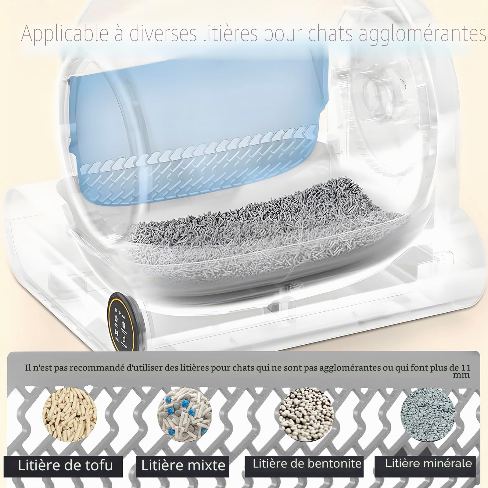 Litière autonettoyante pour chat avec 2 rouleaux de sacs poubelle et tapis de litière pour chat, contrôle par application pour plusieurs chats (A)