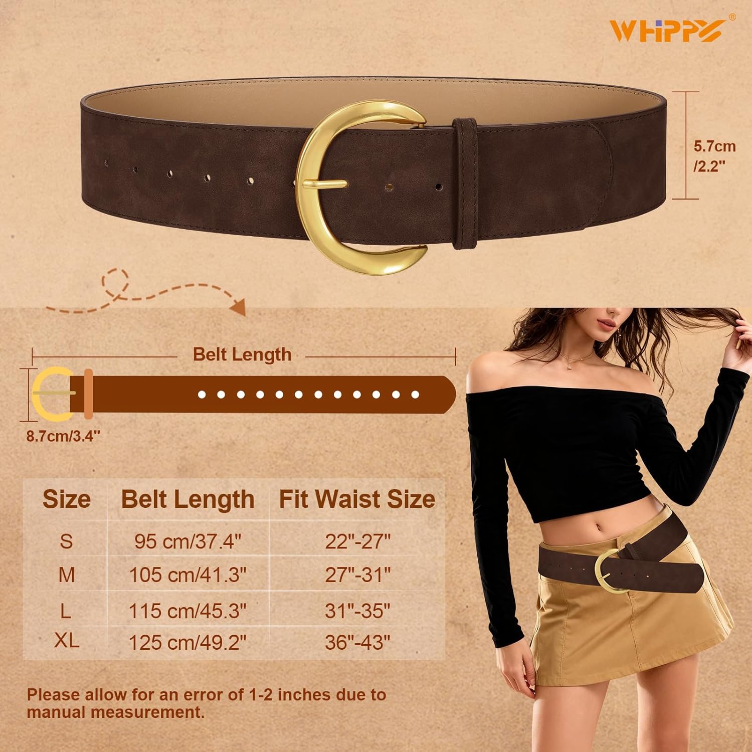 WHIPPY Women’s Wide Leather Belt for Dresses Fashion Casual Laides Thick Suede Belt with Gold Buckle - Image 6