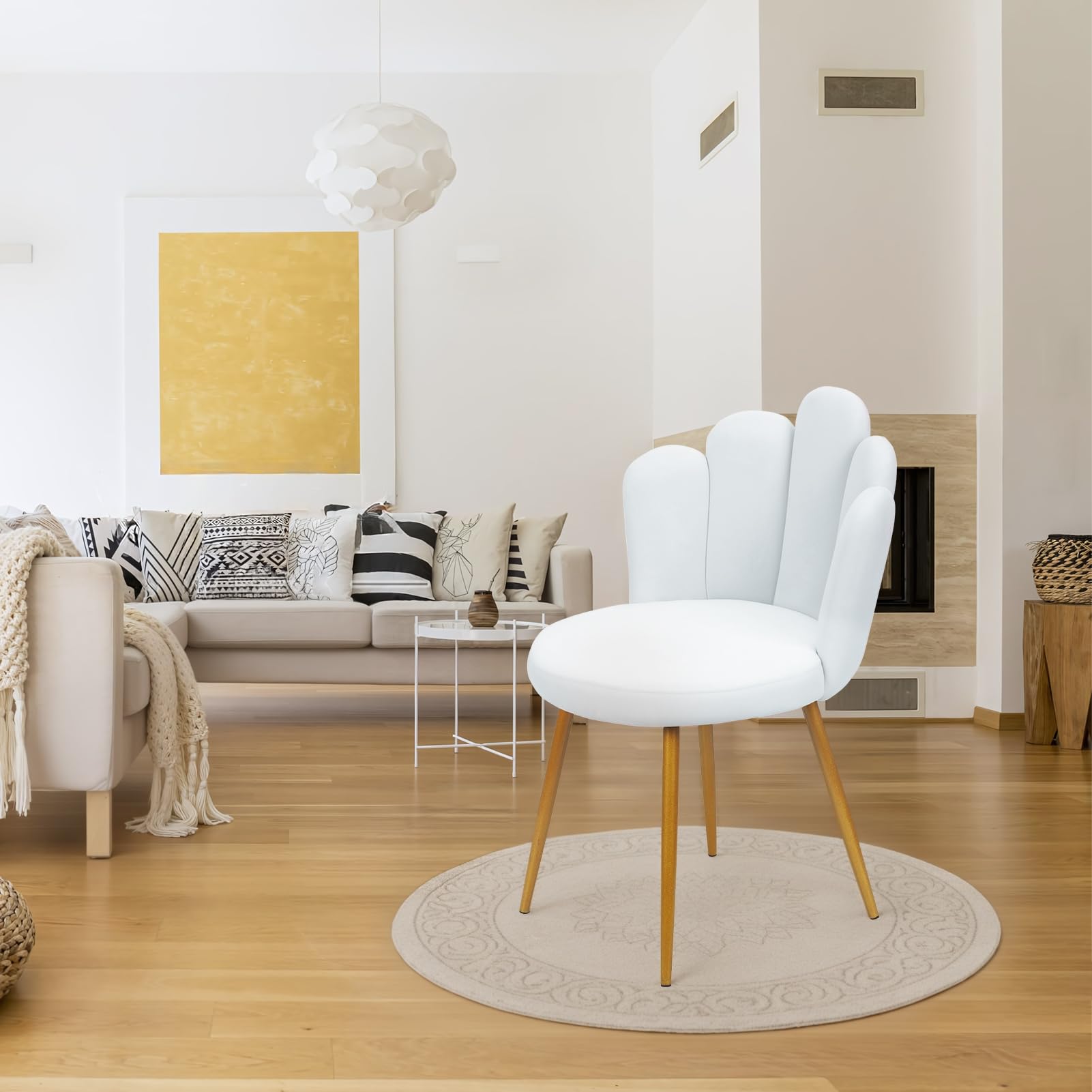 Chaise de vanité Moderne pour Salle de Maquillage, Chaise en Velours de Style Nordique avec Support arrière, Jambe en métal, pour Chambre à Coucher Blanc