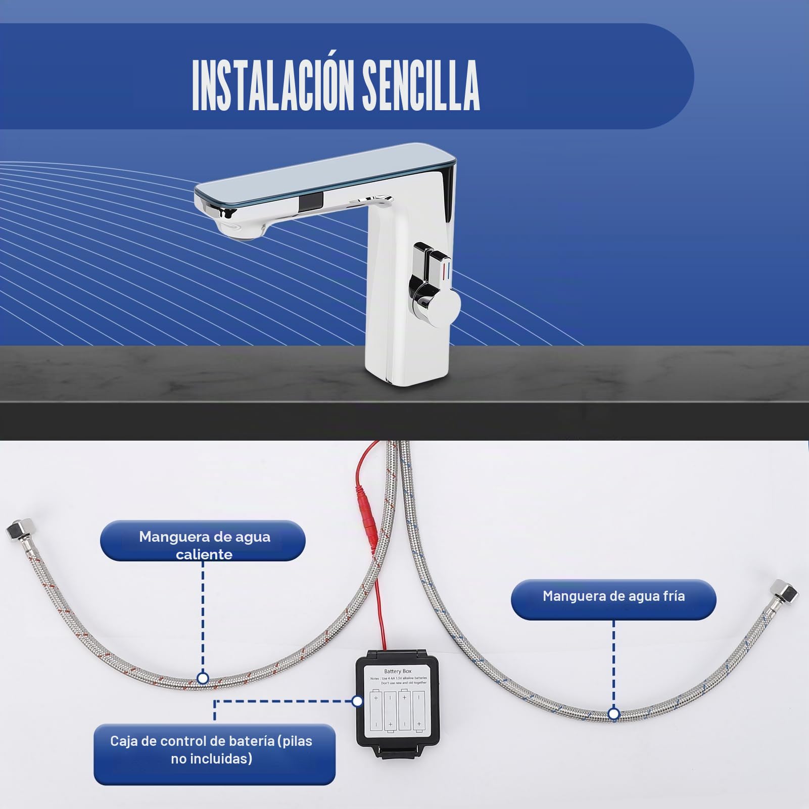 Gugxiom Grifo de Baño sin Contacto, Grifo de Lavabo de Baño con Sensor Automático LED Manos Libres, Núcleo de Válvula de Cerámica, para Baños Cocinas Aseos