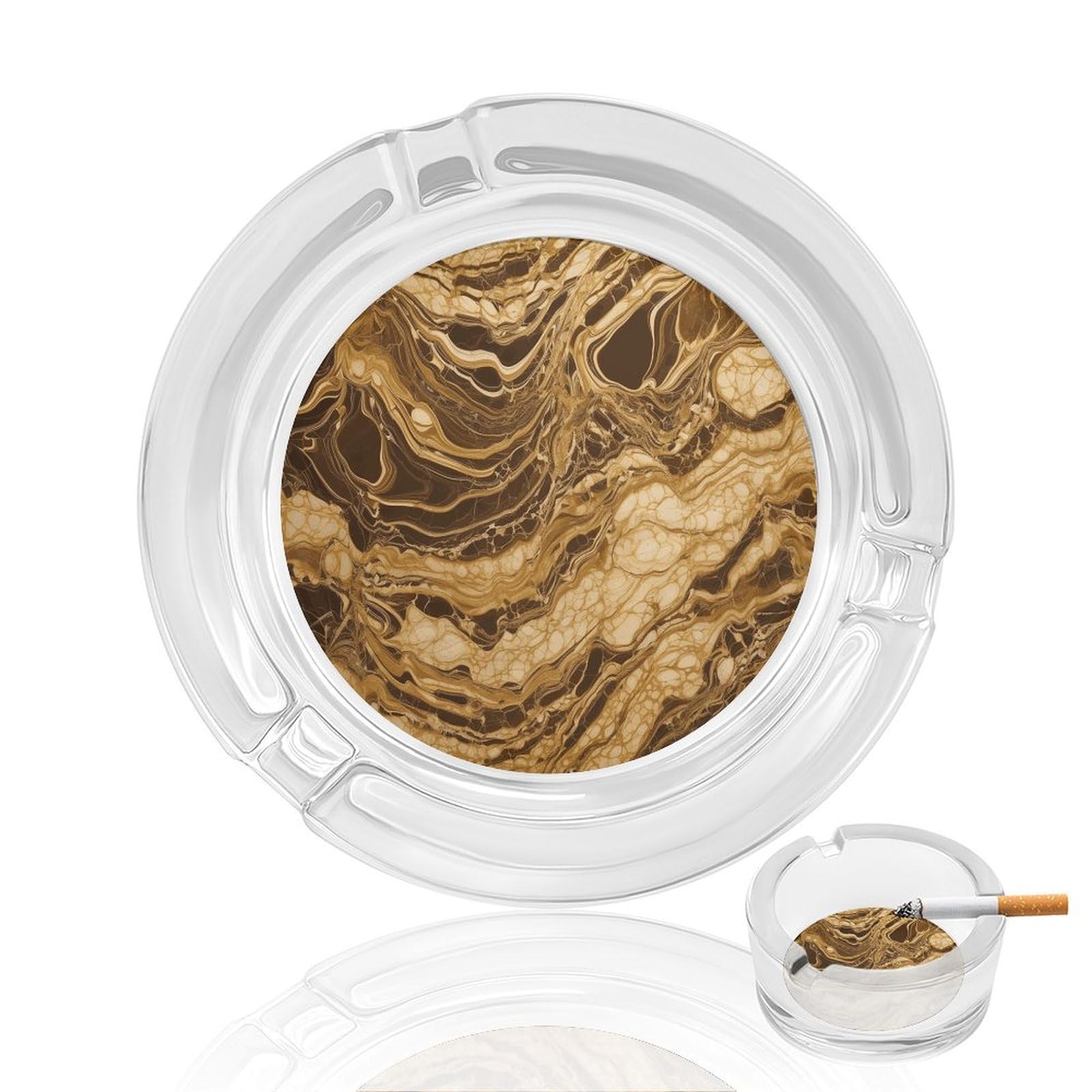Fekiloot Men's Style Golden Marble Glass Ashtray For Cigarette Cigar,Cigarette Ashtray For Indoor Or Outdoor Use,Cigar Ashtrays With 3 Notches-Glass Decor Gift For Smokers
