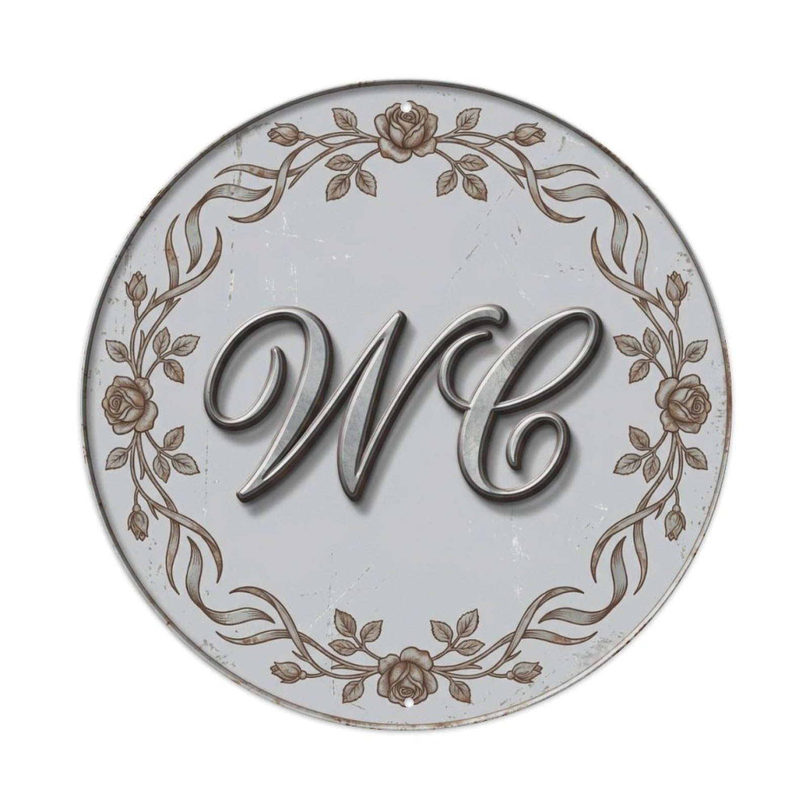 Fqcyn Style Toilet （Wc） Shabby Classic Restroom Wall Plate Metal Tin Sign Plaque Wall Decor For Cafe, Club Bar, Office, Home Garden Round Metal Poster 8X8inch