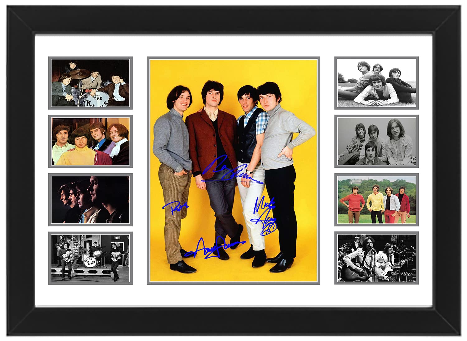 The Kinks Autographed Collage Poster Print - Classic Rock Band Artwork for Music Lovers, Limited Edition, Wall Decor, Memorabilia, Collectible, Music Merchandise, (Framed, A4 (12x8-30x20cm))