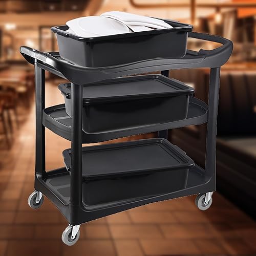 Miniatura 7 de Sadstory - Caja de plástico para autobús comercial de 13 L con tapa, bañera de plástico para restaurante, color negro, 3 paquetes