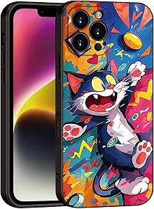 Whimsical Doodle Cat Case for iPhone 16 Pro Max - Playful Cartoon Silicone Protective Cover for Girls & Women (B1-Cartoon Cute cat)