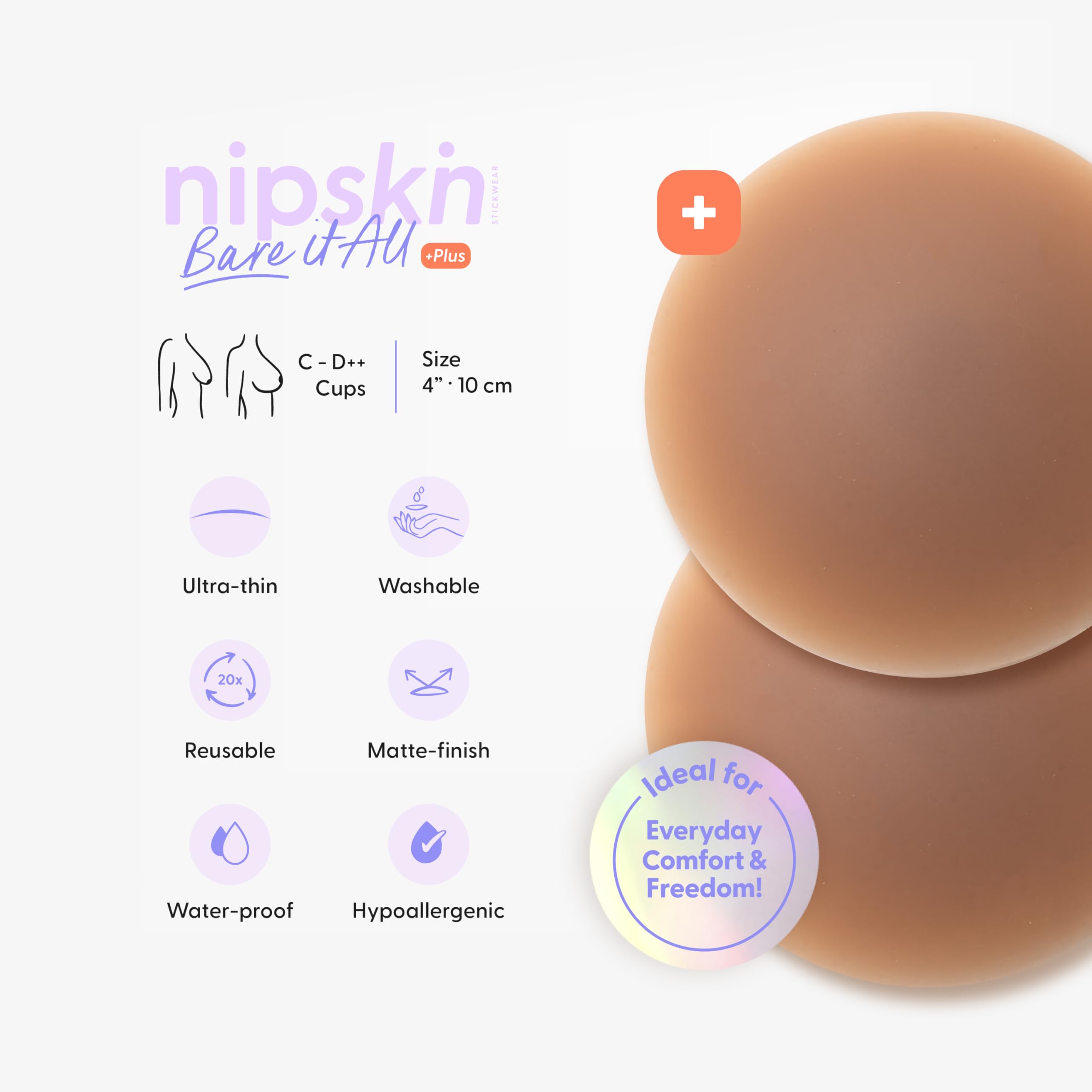 NIPSKIN Cubierta adhesiva para pezones Chocolate Plus, Chocolate, Cup Size C-D++ (Plus)