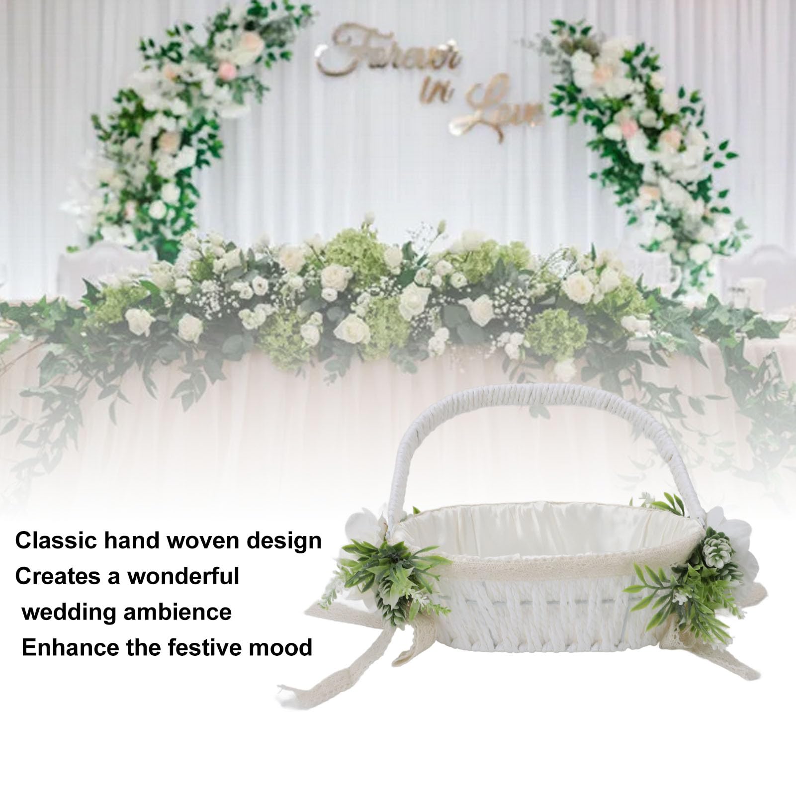 Hochzeits-Blumenmädchenkorb, elegant, handgewebt, Hochzeitsblumenkorb für Brautparty, leichtes und romantisches Design (5799)