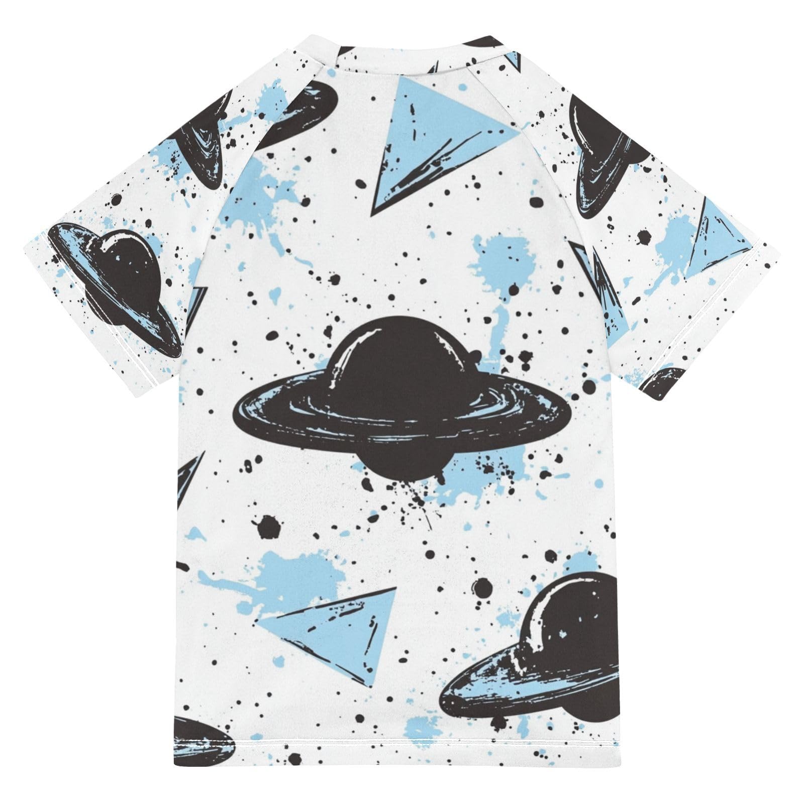 Jucciaco Boys Swimsuit Aircraft Graffiti Planet Art Sunscreen Kids Sun Rashguard Short Sleeve T-Shirts Swimwear Sets UPF 50+ Multicoloured