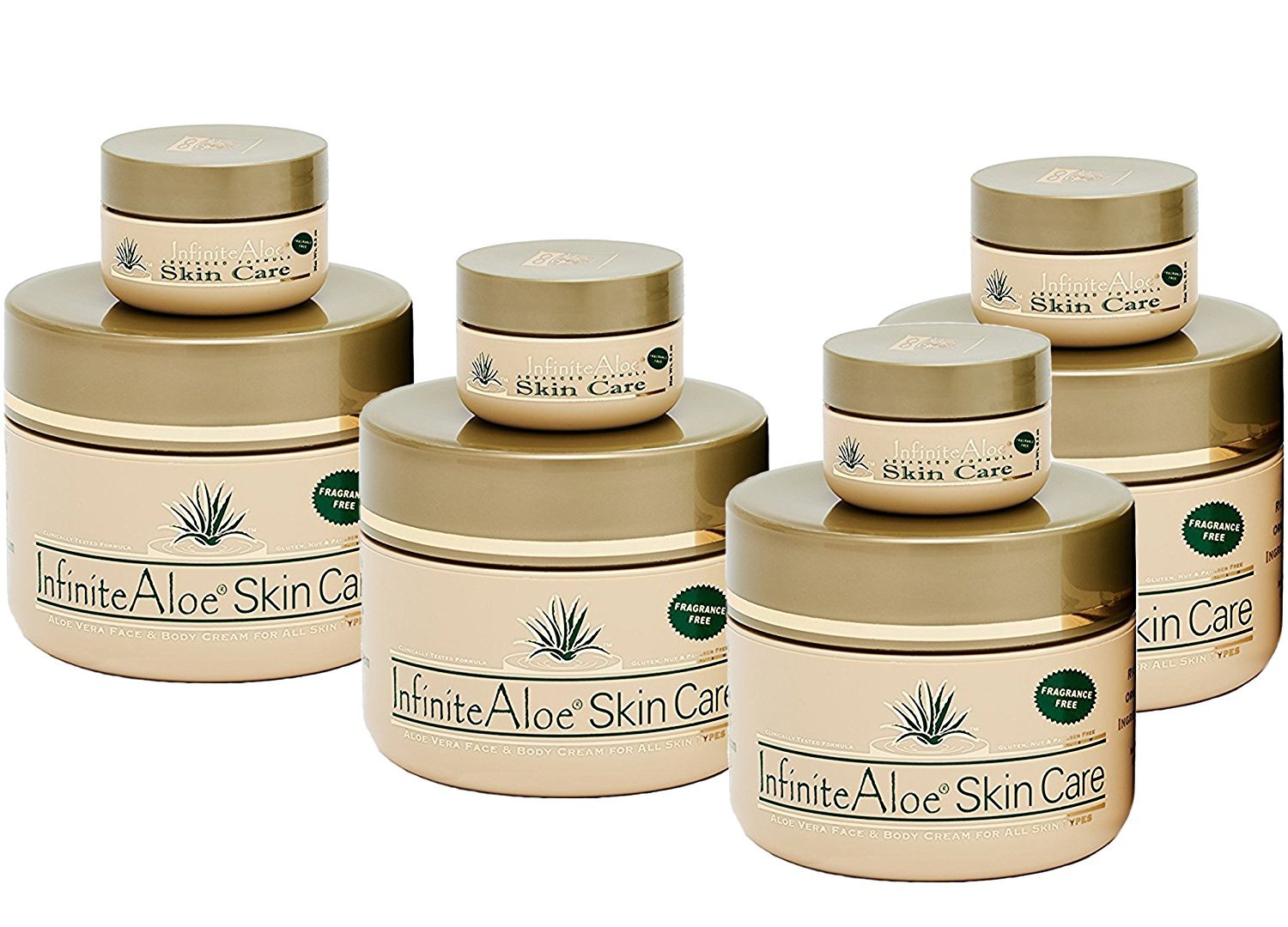 Infinite Aloe Skin Care Cream, Fragrance Free, 8oz. - 4 Jars (Plus 4 Bonus 0.5 oz InfiniteAloe Travel Jars)