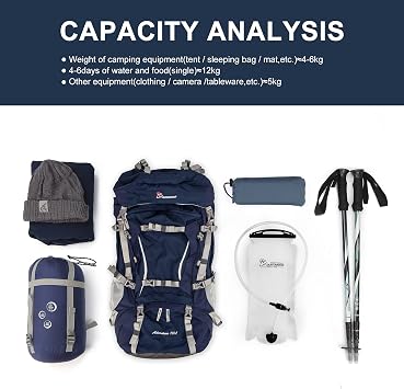 MOUNTAINTOP 70L Internal Frame Backpack Camping Backpacking Hiking Backpack for Men Women with Rain Cover
