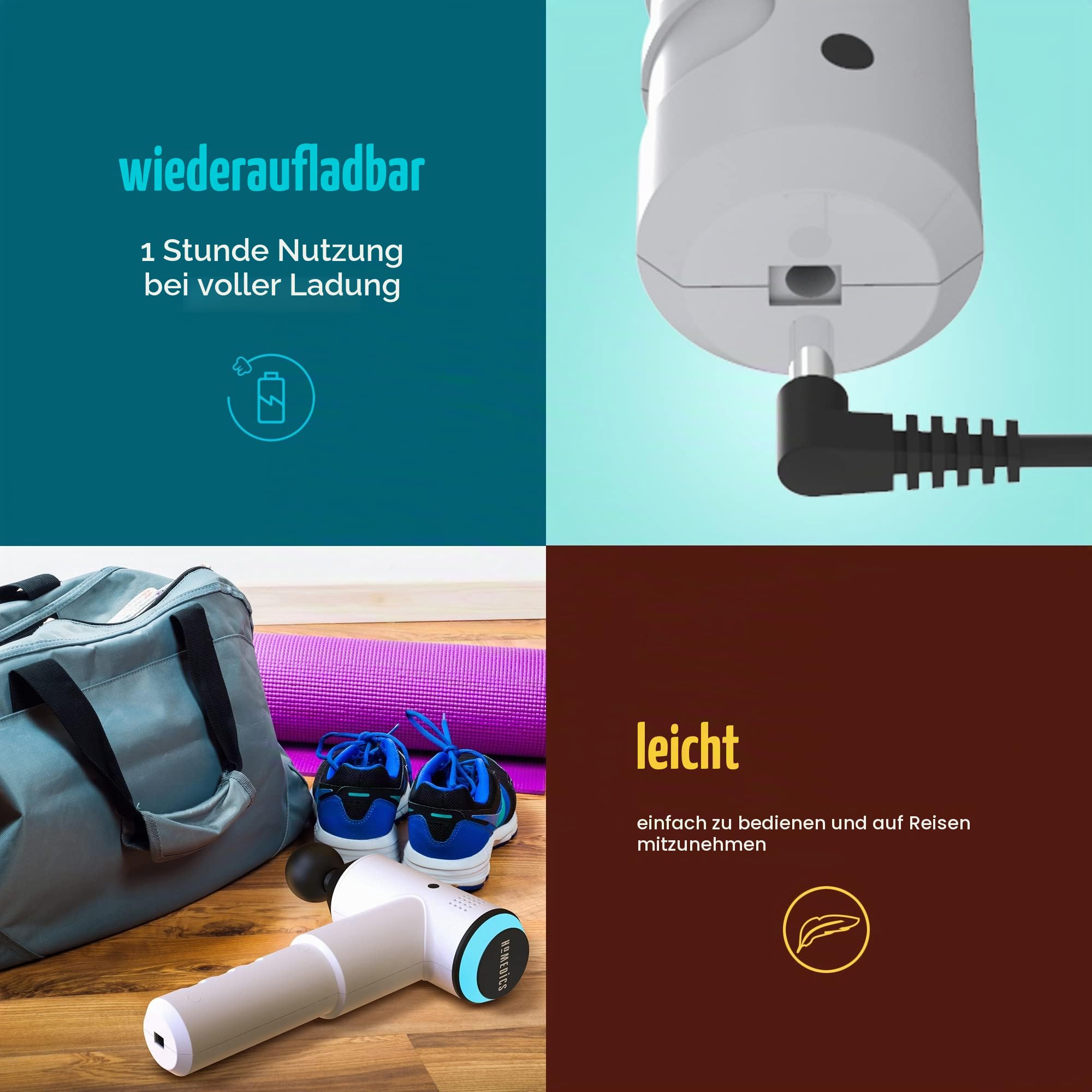 HoMedics Mini Massage Gun | Massagepistole | Tragbares Physiotherapie-Massagegerät, professionelle Physio-Tiefenmassage, Massager für die Faszien, 5 Massageköpfe, kabellos, wiederaufladbar - Weiß