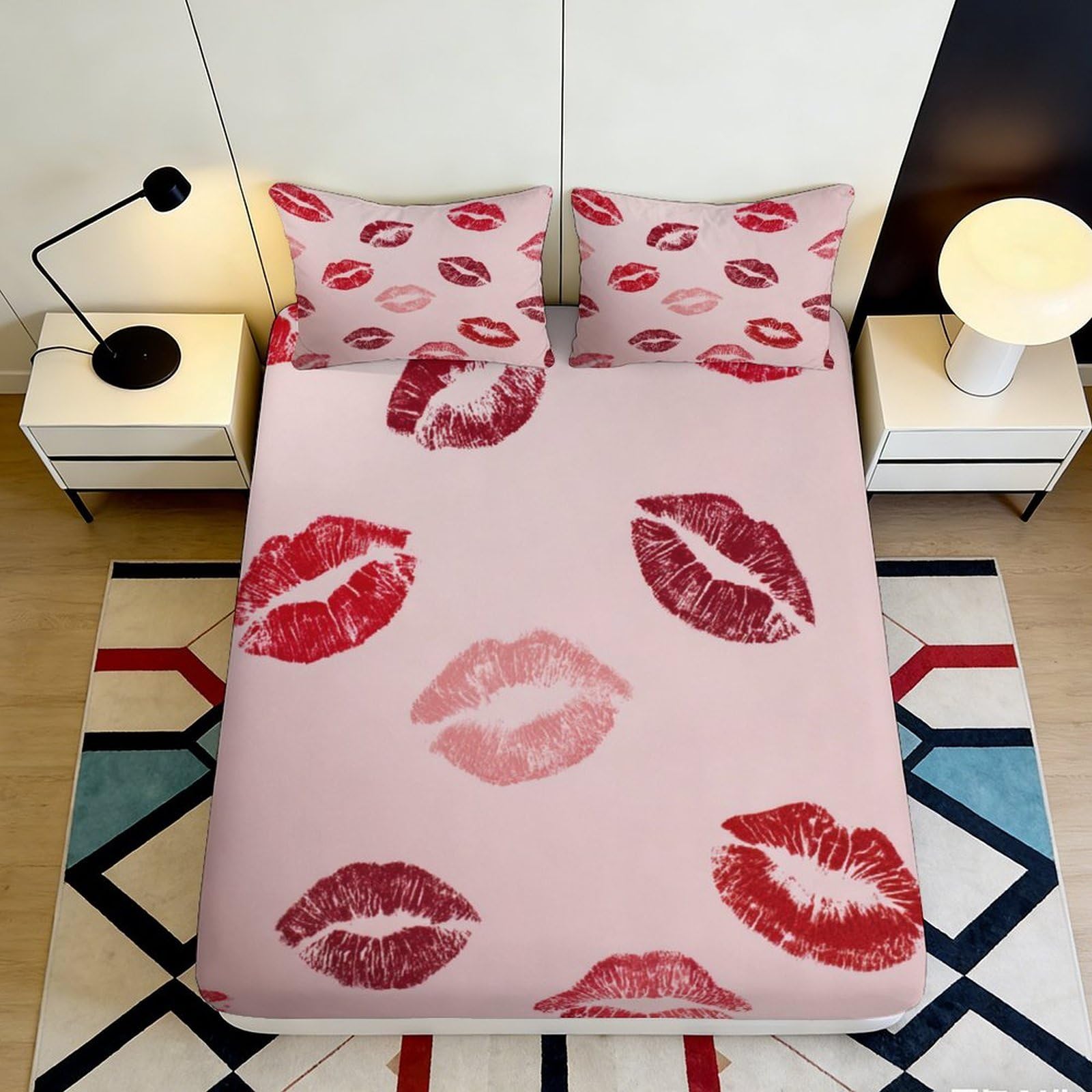 3D Printed Geometric Microfiber Fitted Sheet Deep Pocket Bedroom Bedding Non-Slip Patchwork Mattress Fitted Cover for Adults 90x200x25cm