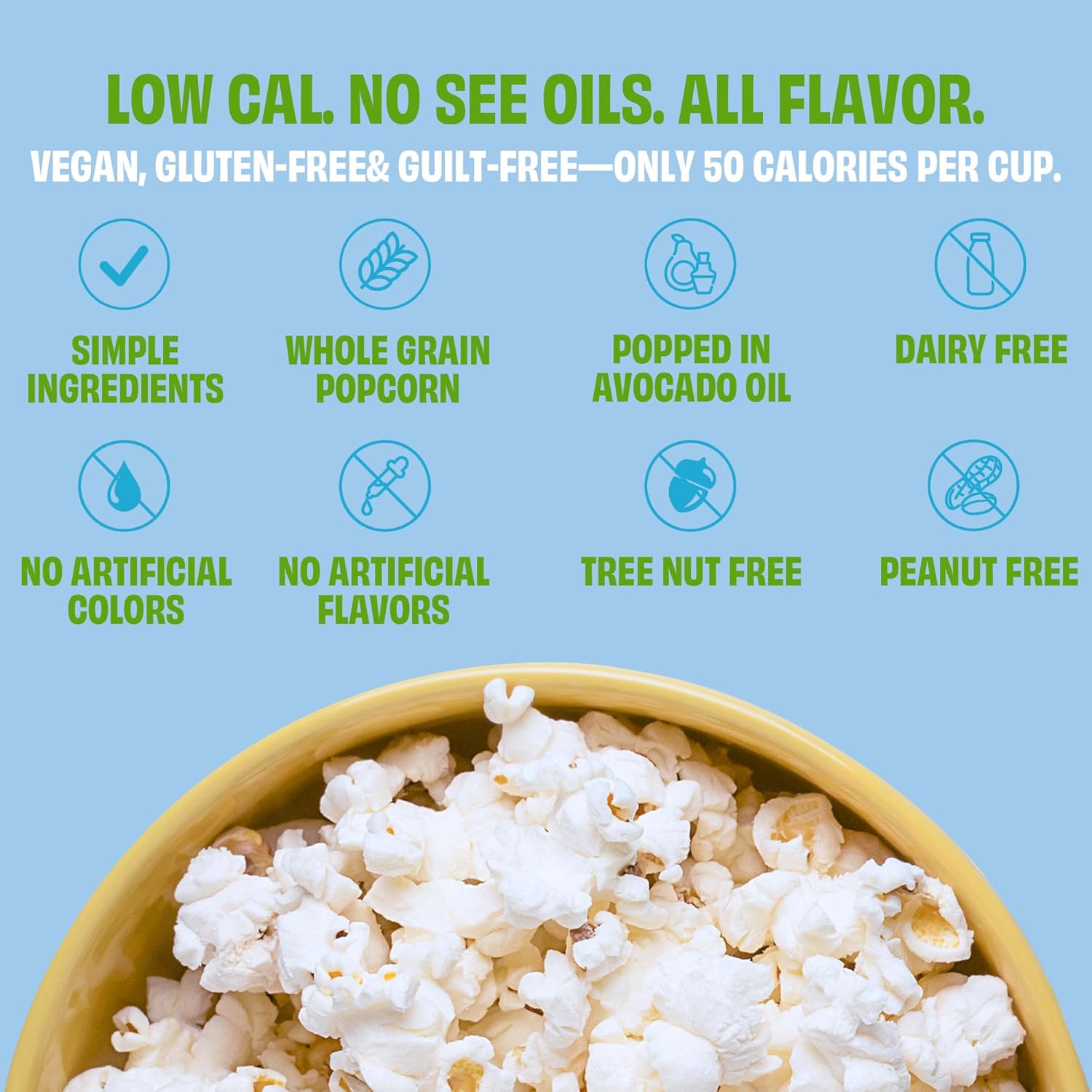 Poptime Sea Salt Popcorn with a Hint of Lime, 4.5 oz Individual Snack Bags, Kettle Cooked Popcorn Made with Avocado Oil, Low Calorie Healthy Snack, Gluten Free, Non-GMO, Vegan, Kosher, Pack of 12