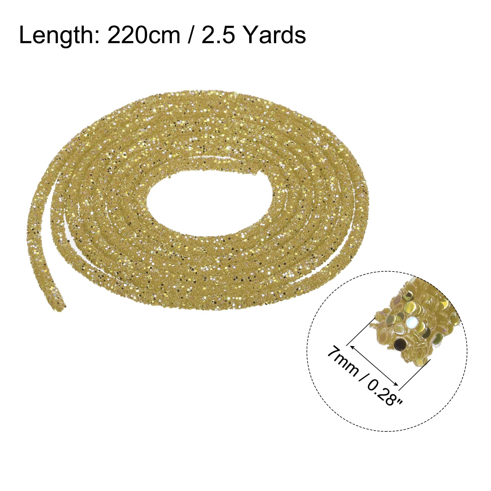 sourcing map 5 Yard 6mm 0.24 inch Glitter Sequins Rope Sequins Rhinestone Tube Cord for DIY Wedding Dresses Costume Clothing Shoes Jewelry Accessory Clear White — view 33