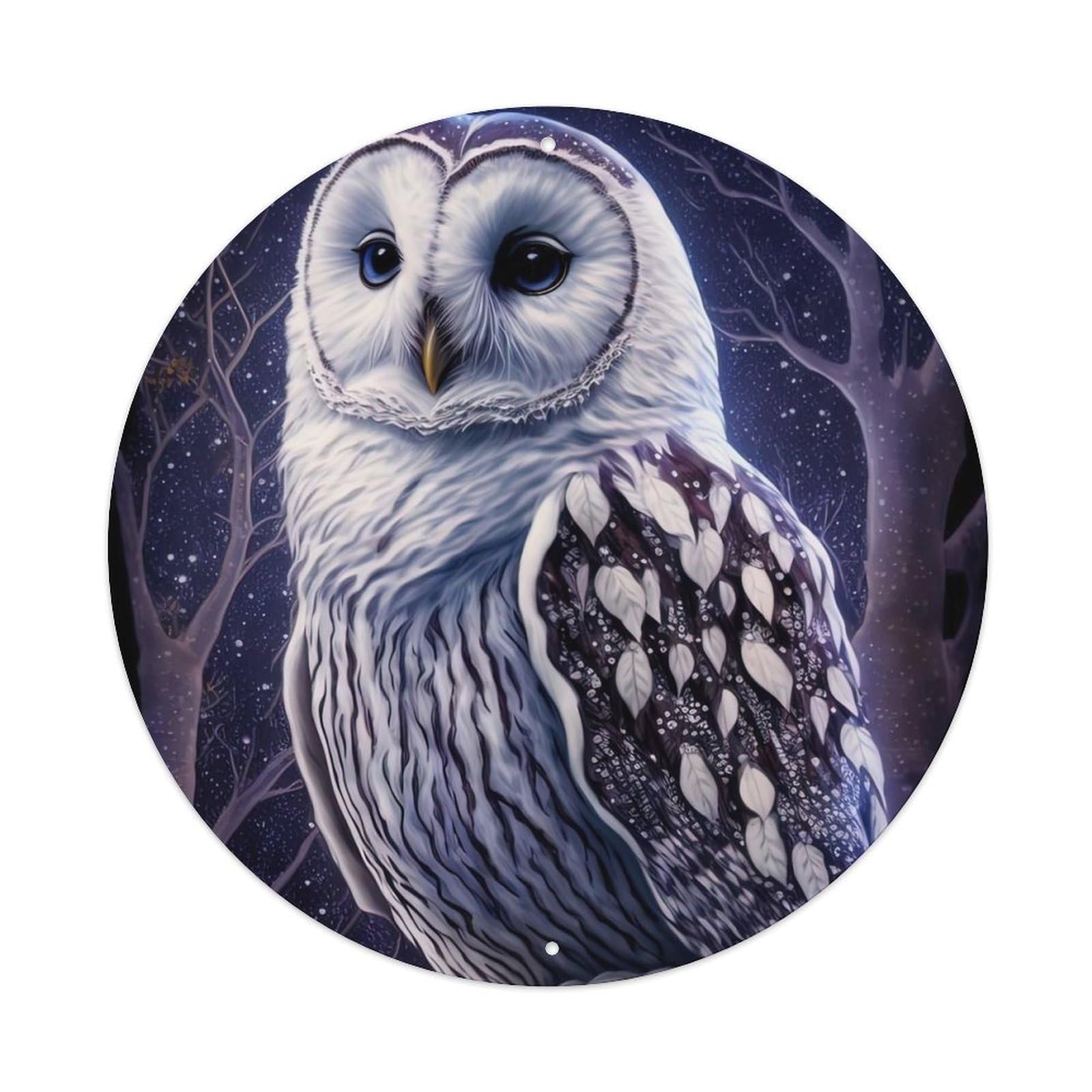 Animal Snowy Owls on Tree Branches Metal Tin Sign