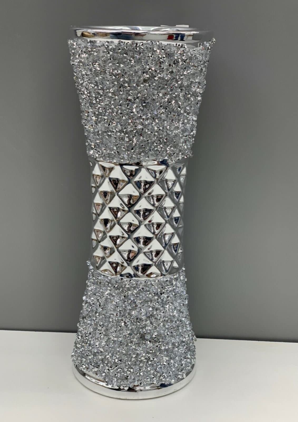 Deenz Silver Crushed Diamond Stunning Crystal Ceramic Vase Sparkly 25Cm