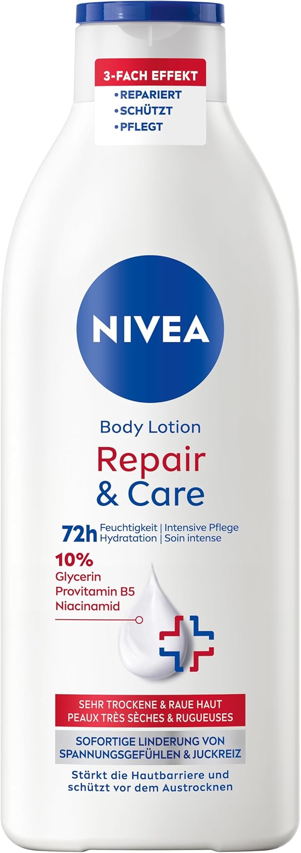 NIVEA Body Lotion Repair & Care, Körpercreme für sehr trockene Haut & zur Linderung von Spannungsgefühlen, Körperlotion mit Glycerin, Niacinamid & Provitamin B5 (400 ml)