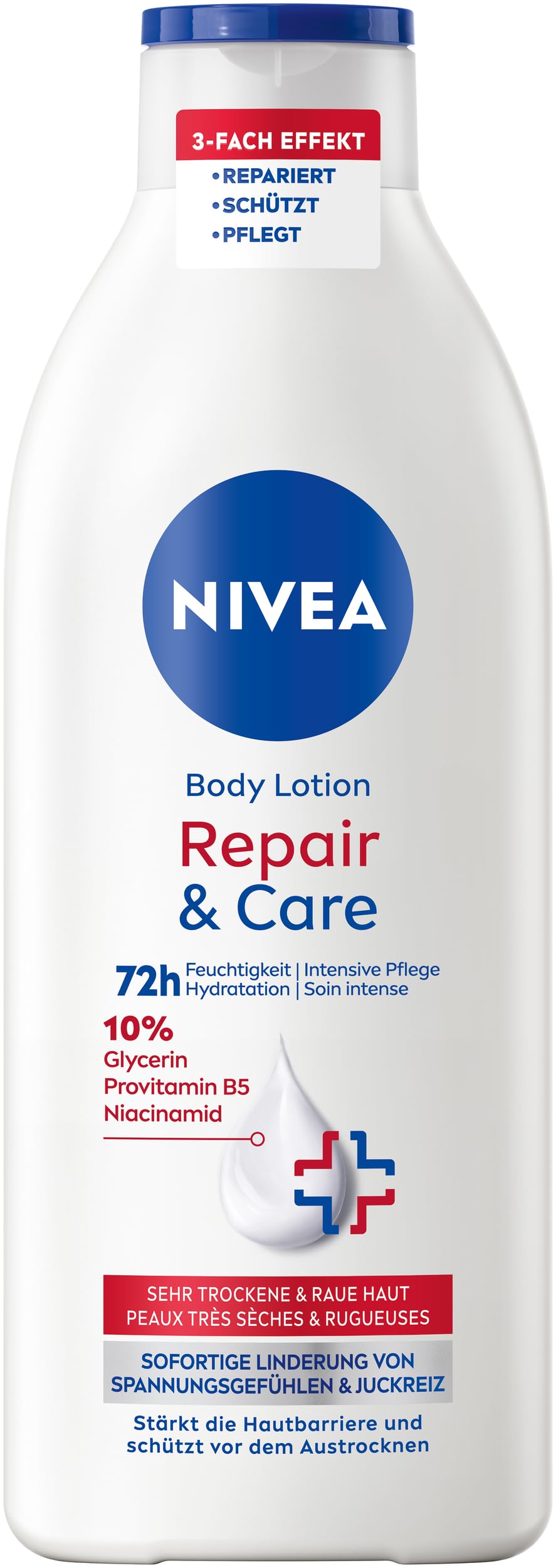 NIVEA Body Lotion Repair & Care, Lotion für sehr trockene Haut & zur Linderung von Spannungsgefühlen, Körperlotion mit Glycerin, Niacinamid & Provitamin B5 (400 ml) (Packung mit 2)