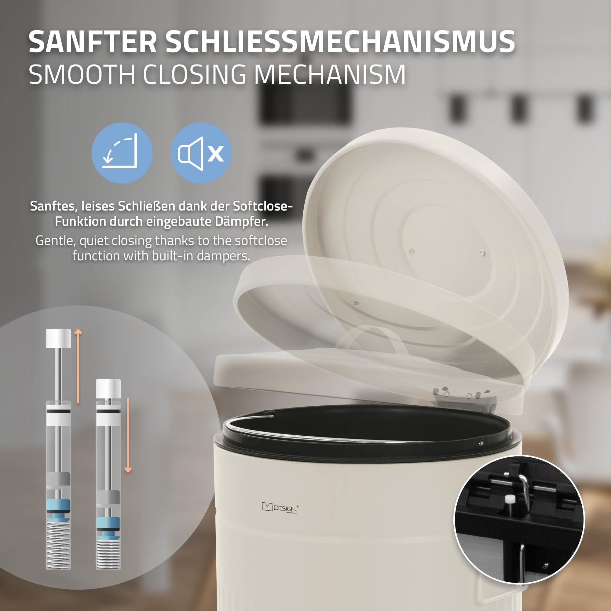 ML-Design Poubelle de Cuisine 30L à Pédale Fermeture Douce et Seau Amovible